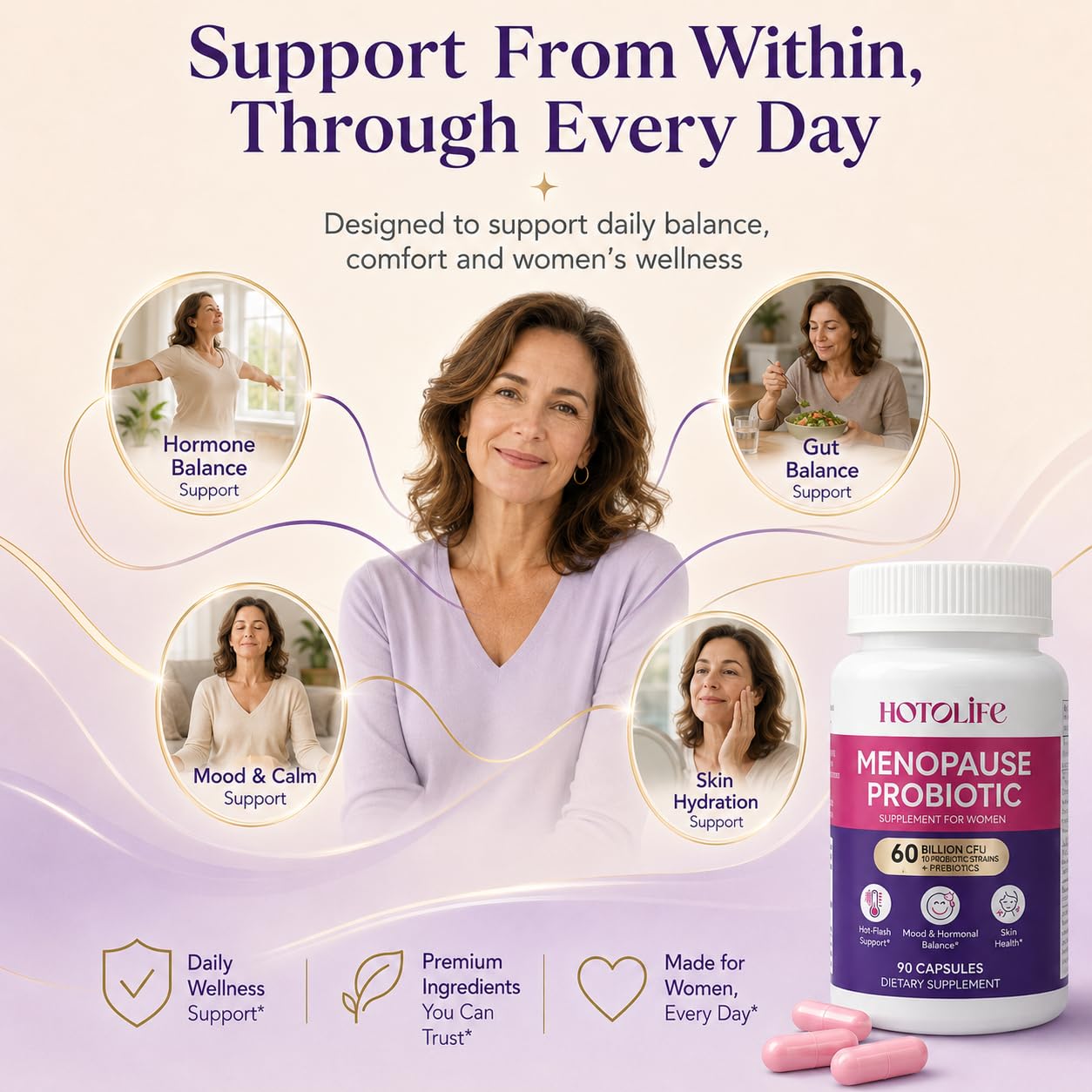 Hotolife Menopause Supplements for Women, Menopause Support, 90 Capsules