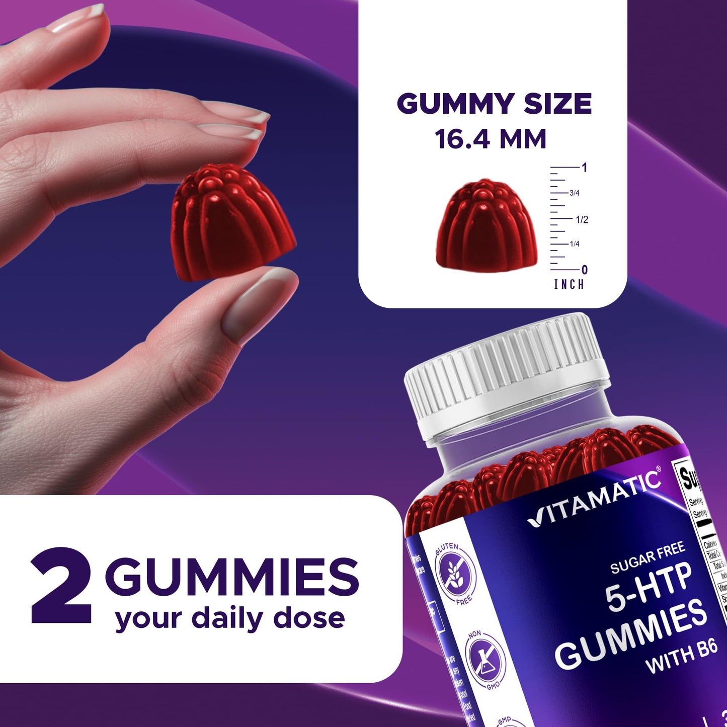 Vitamatic Sugar Free 5-HTP 200mg Gummies with B6, 60 Gummies