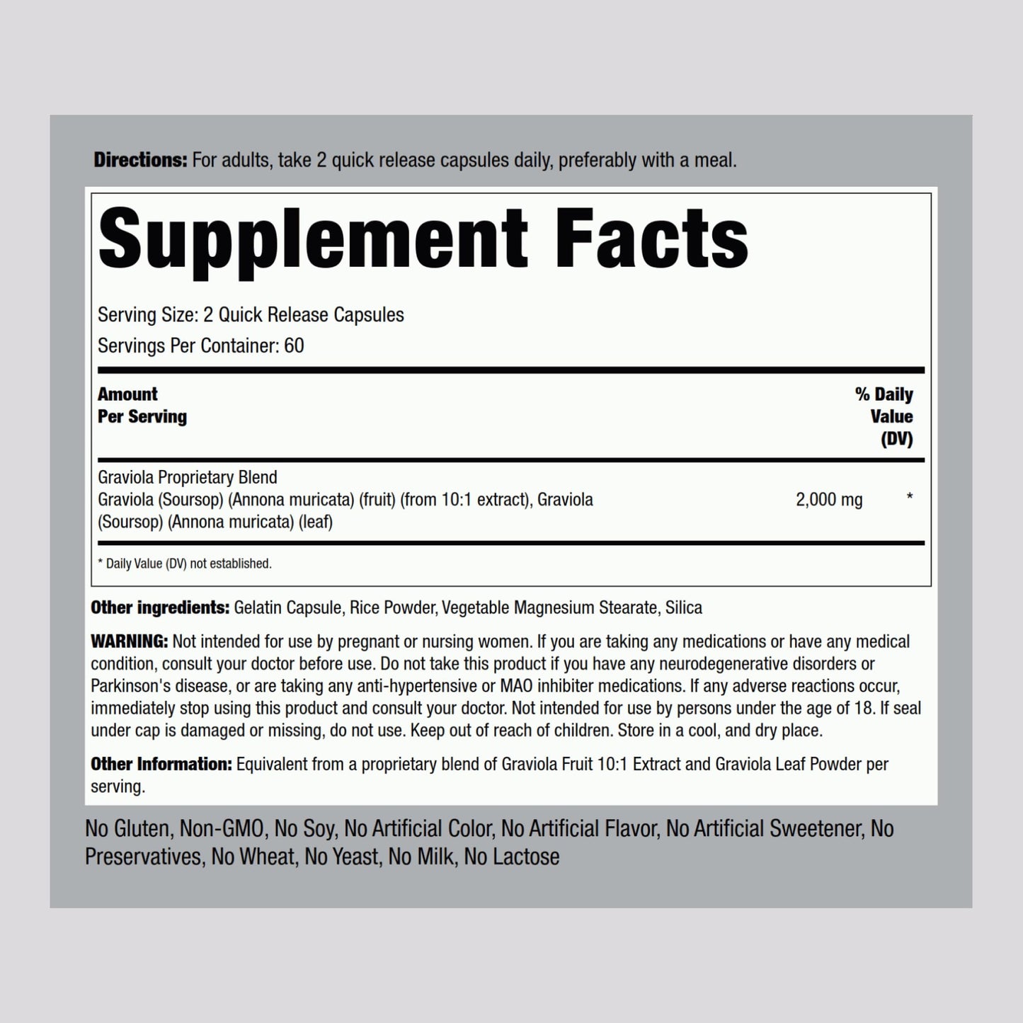 Piping Rock Graviola Soursop Capsules 120 Count