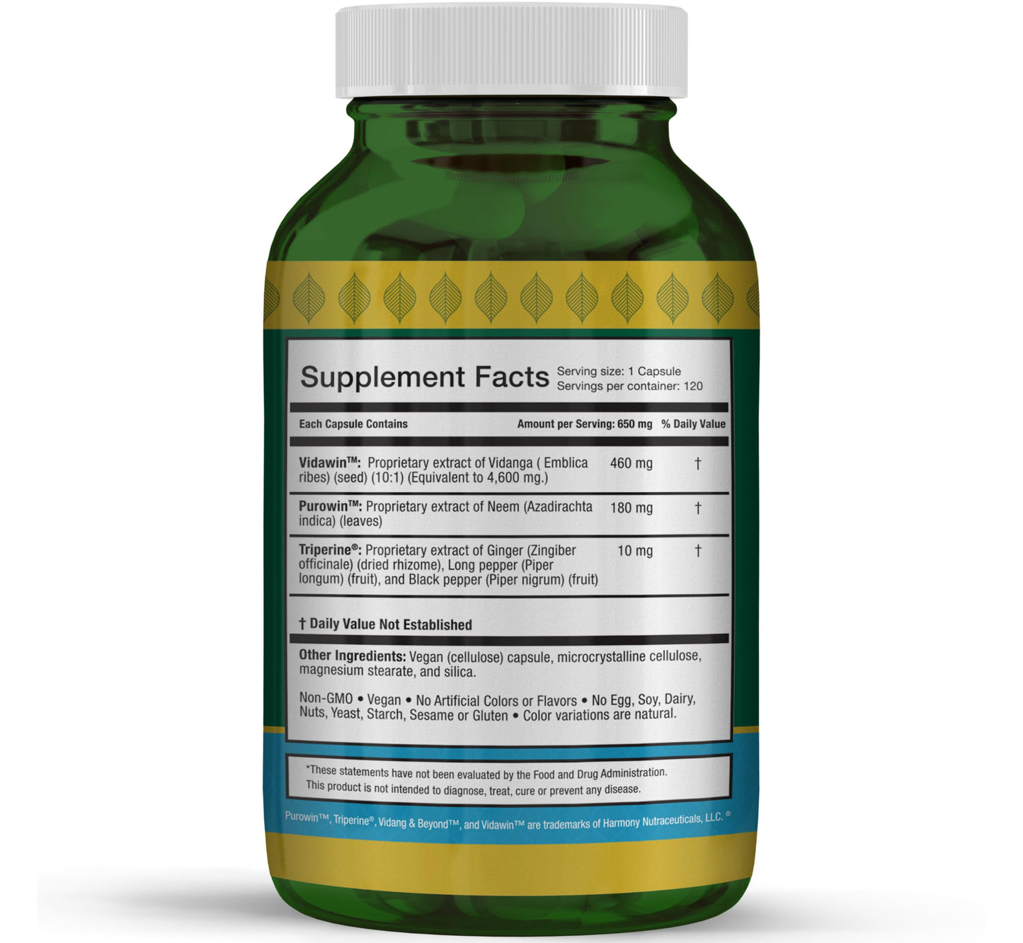 Harmony Nutraceuticals Vidanga & Beyond High Potency Extract with Neem & Triperine Gut Cleanse & Defense Support Capsules, 120 Vegan Capsules