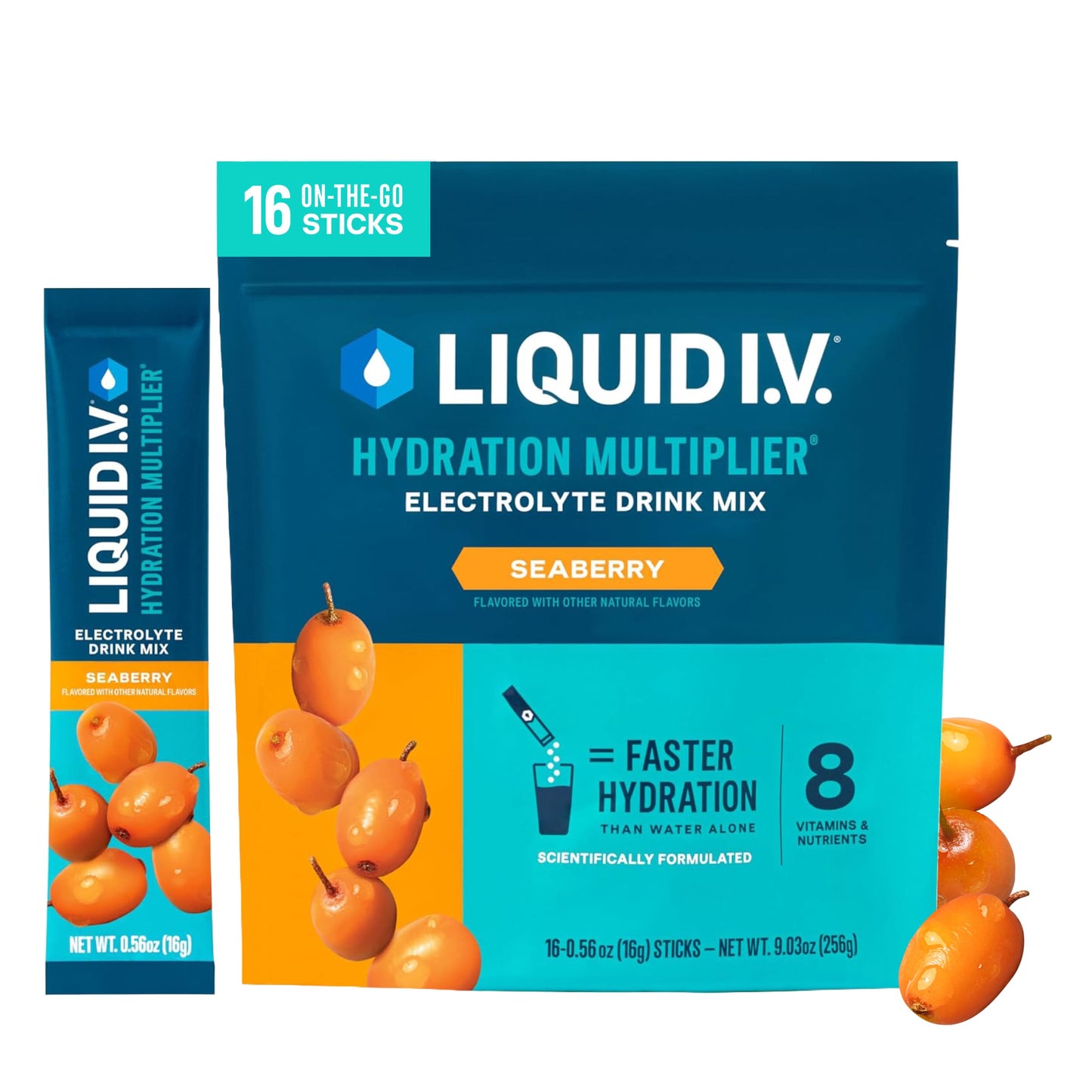 Liquid I.V. Hydration Electrolytes Seaberry Powder 16 Count