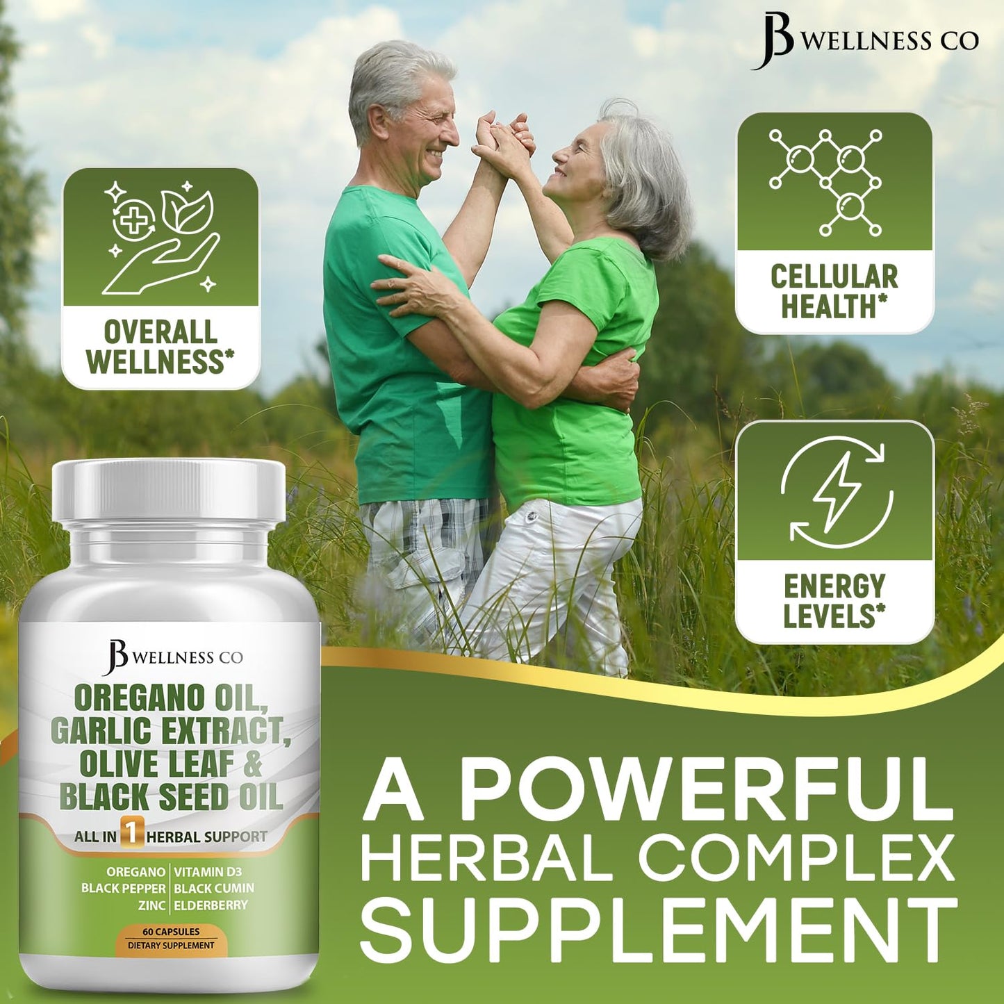 JB Wellness Co Oregano Oil, Garlic Extract, Olive Leaf with Astragalus Immune Support & Digestive Health Capsule, 180 Capsules