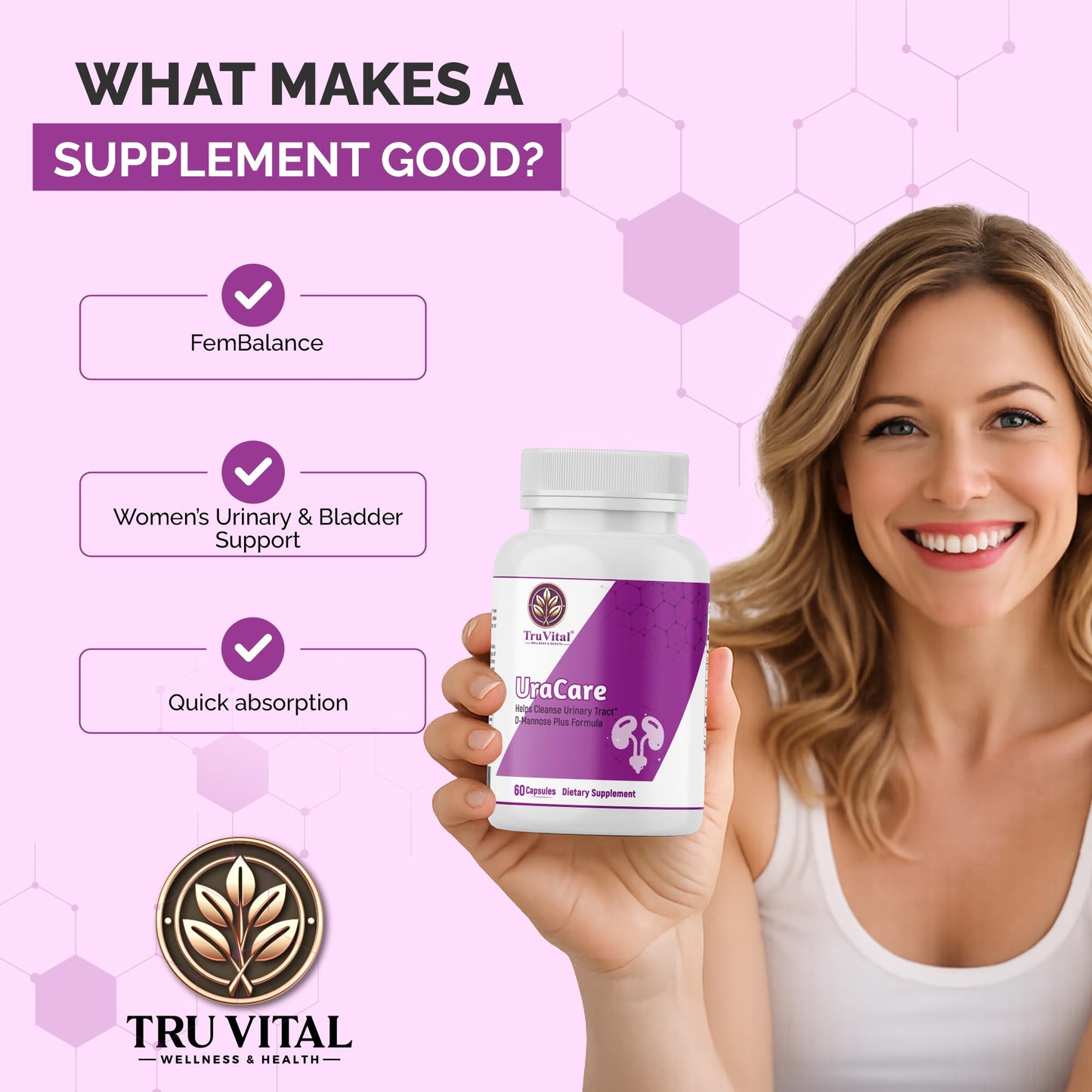 Tru Vital UraCare D-Mannose & Cranberry Extract 60 Capsules