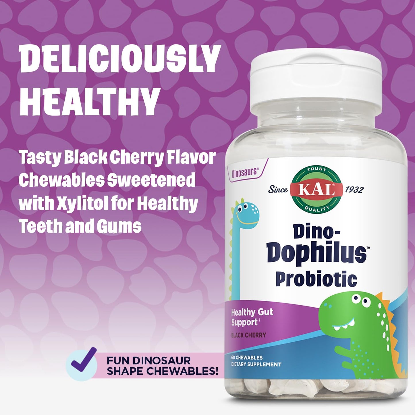KAL DinoDophilus Probiotics for Kids Chewable 60 Chews