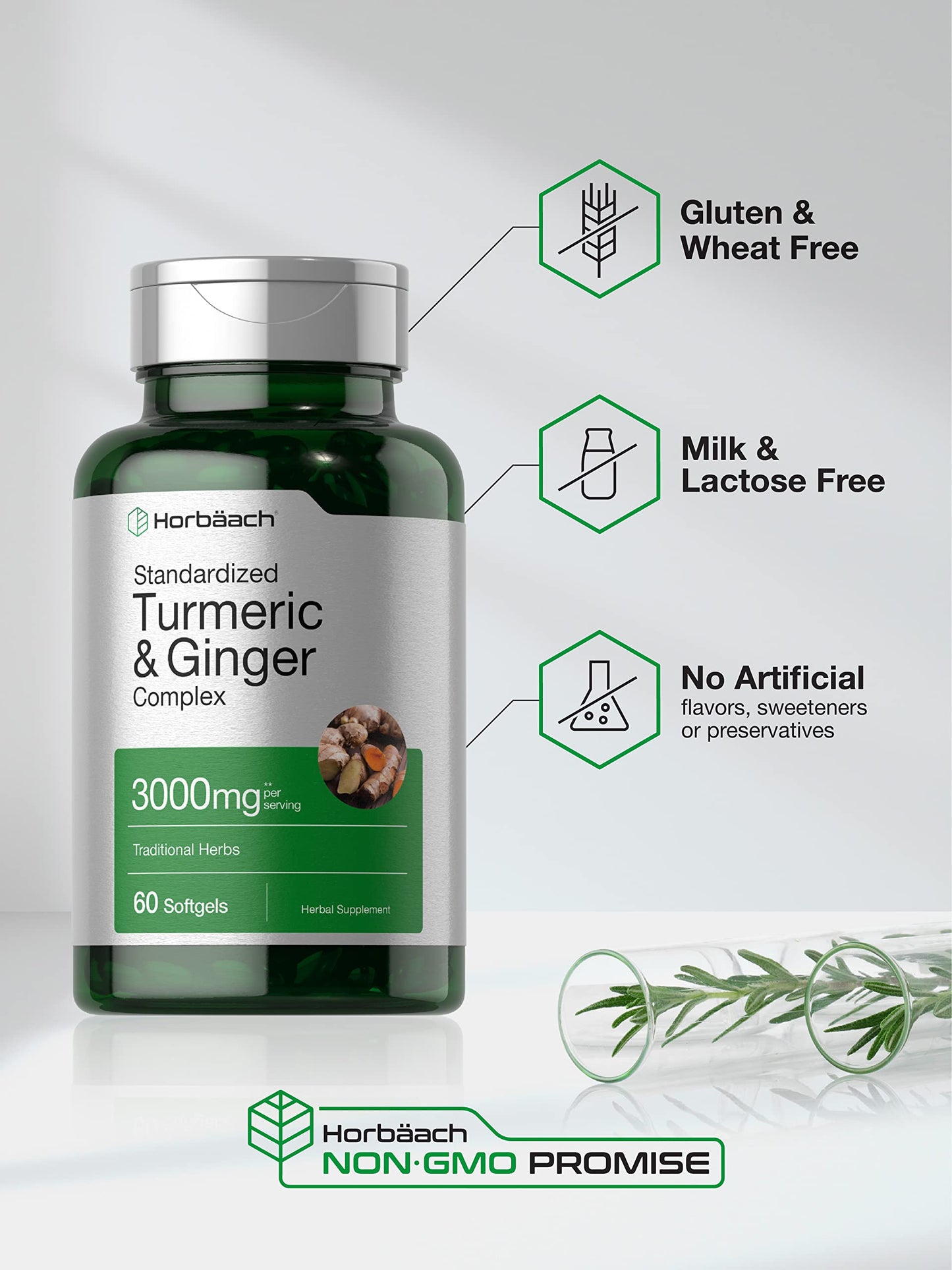 Horbäach Turmeric and Ginger Supplement Softgel Capsules, 60 Count