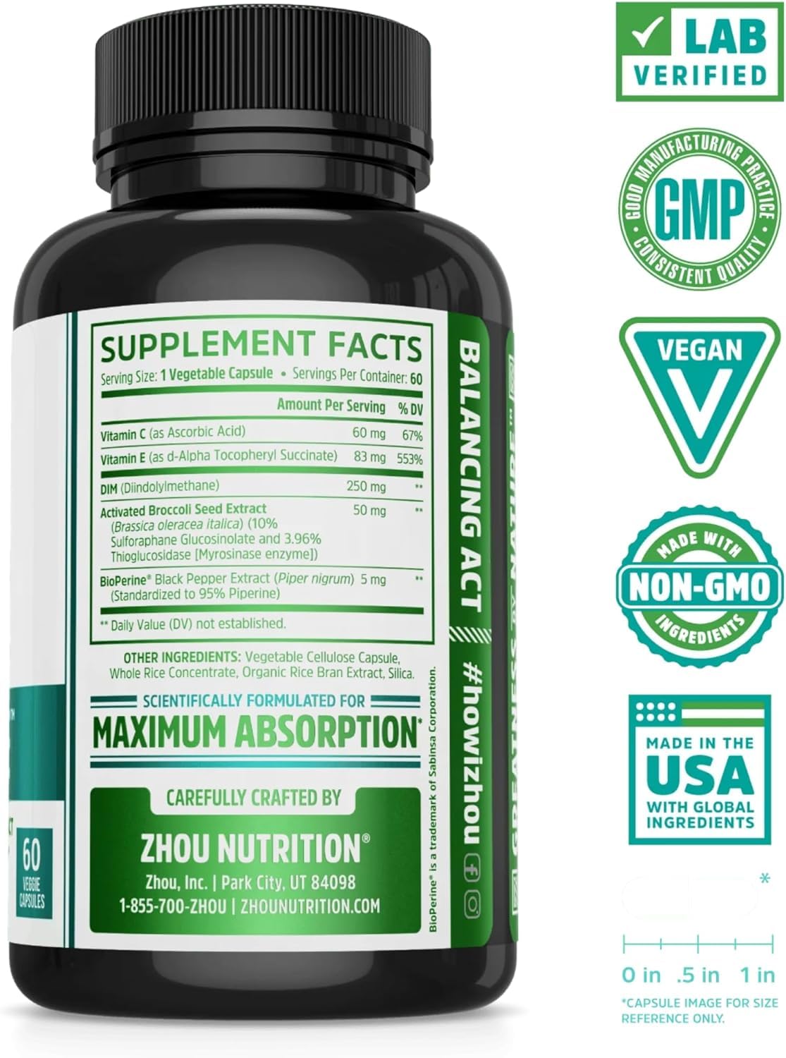 ZHOU DIM Active - DIM Supplement, Vegan 60 Capsules