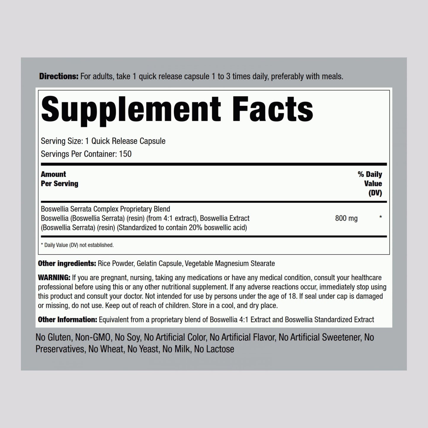 Piping Rock Boswellia Serrata Extract Capsules 150 Count