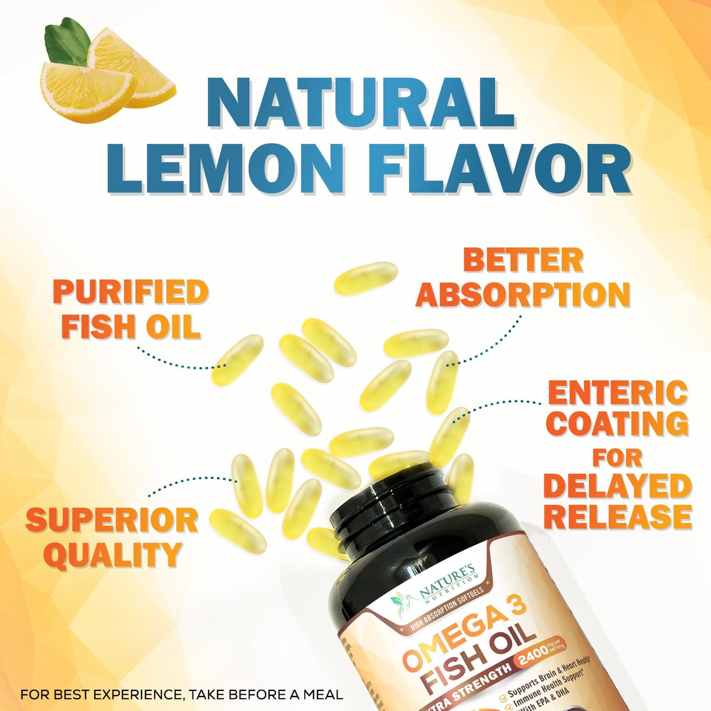 Nature's Nutrition Omega 3 Fish Oil Supplements Softgels 180 Count