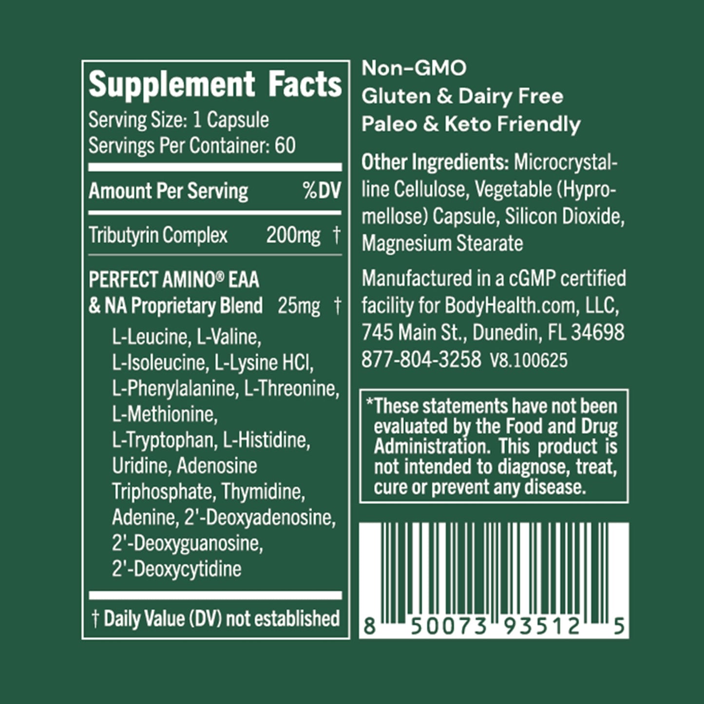 BodyHealth Tributyrin 200mg Tri-Butyrin Capsule, 60 Count
