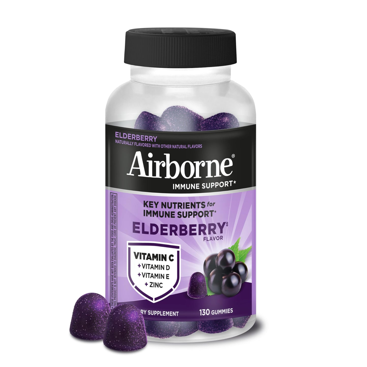 Airborne Elderberry + Zinc & Vitamin C Gummies for Adults Immune Support 130 Gummies
