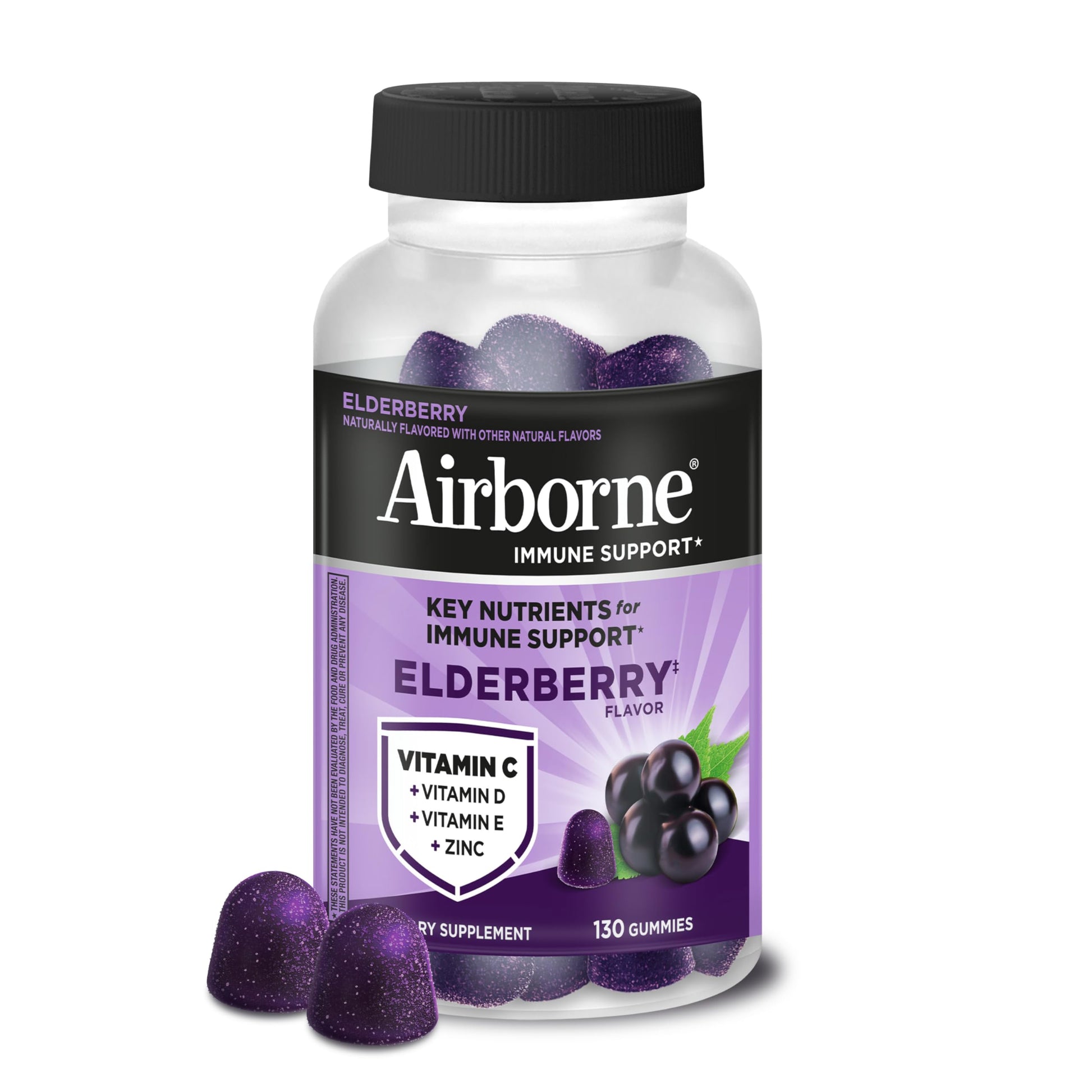 Airborne Elderberry + Zinc & Vitamin C Gummies for Adults Immune Support 130 Gummies
