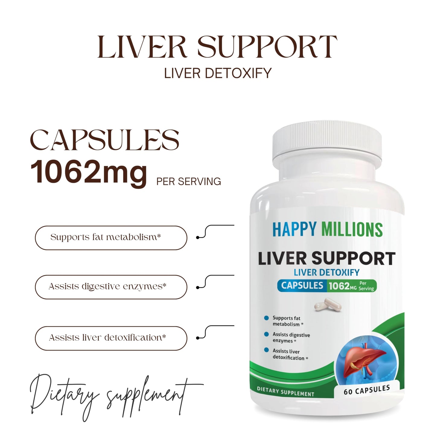 HAPPY MILLIONS Liver Support Supplement Capsule, 60 Count