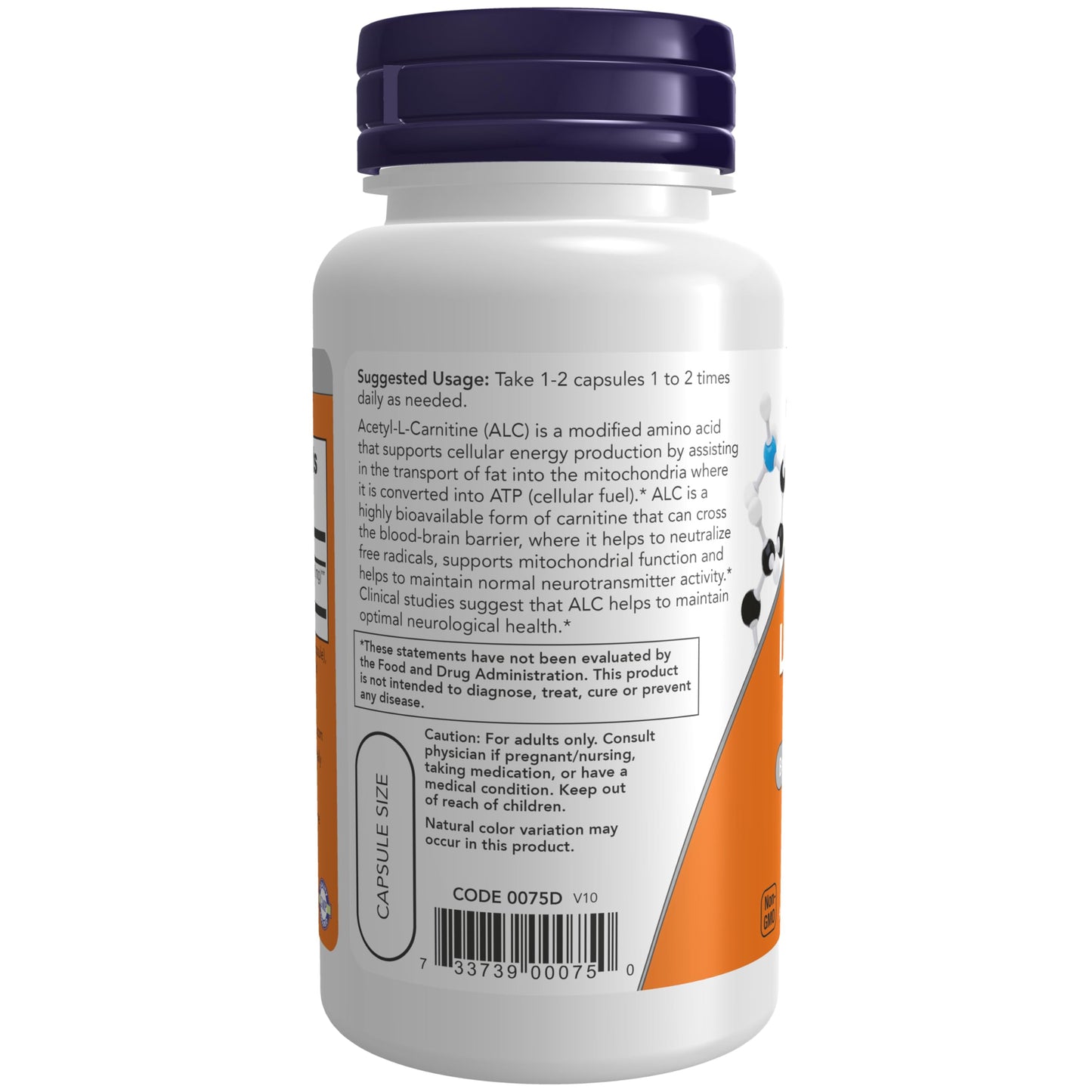 NOW Foods Acetyl-L-Carnitine 500 mg Capsule, 50 Veg Capsules