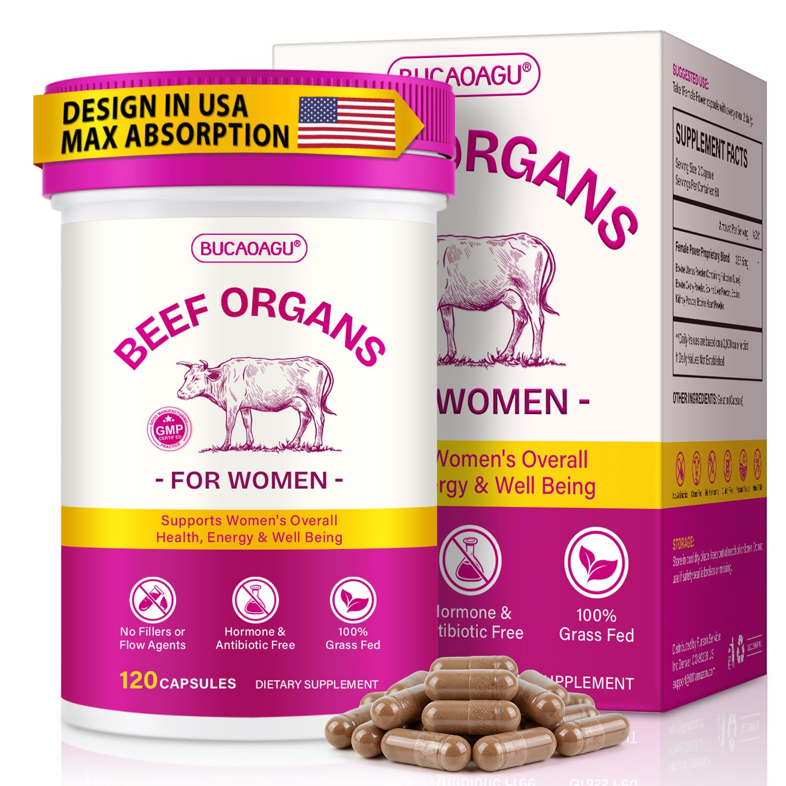 BUCAOAGU Beef Organ Supplement for Women 120 Capsules