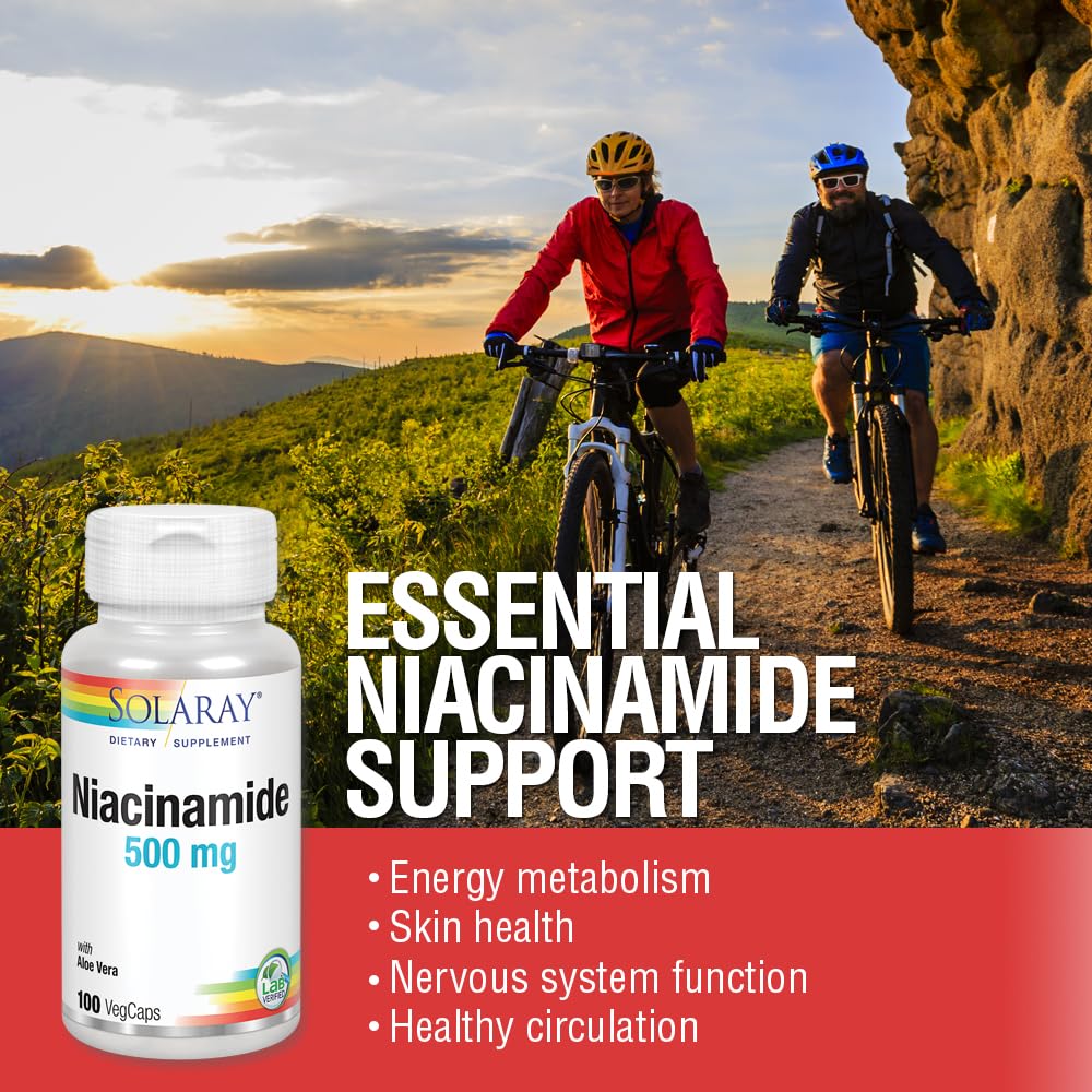 SOLARAY Niacinamide 500 mg Vitamin B-3 Capsule, 100 Count