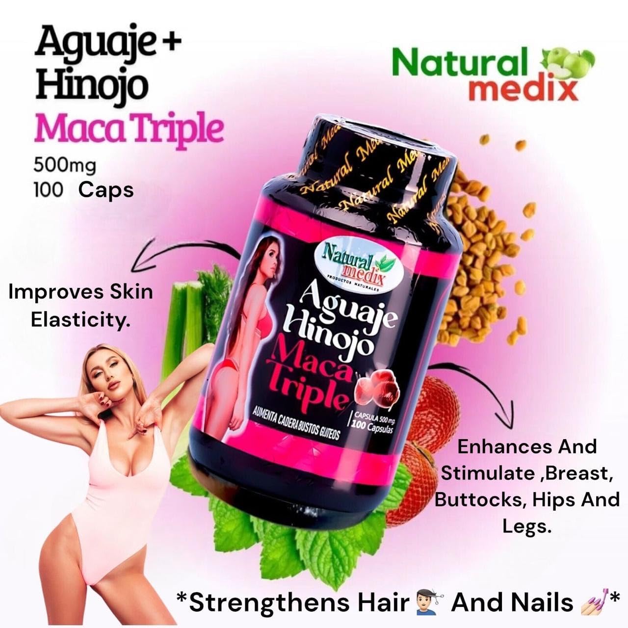 Natural medix Aguaje Hinojo Maca Triple (Maca Root Supplement) Premium 100 Capsules