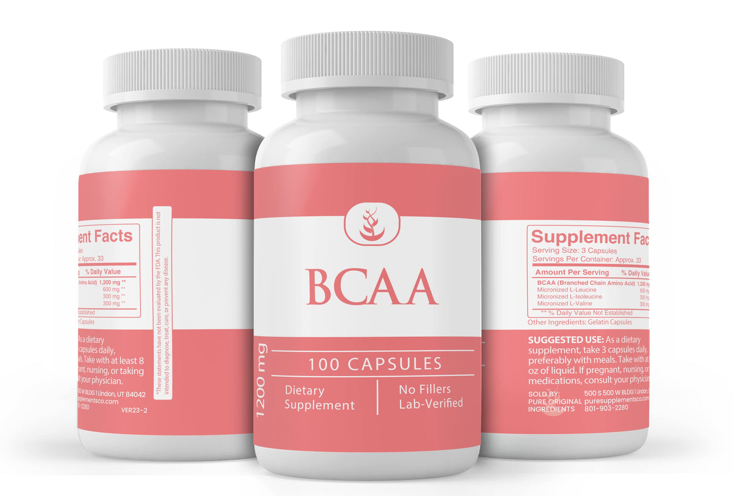 PURE ORIGINAL INGREDIENTS BCAA Capsules, 100 Count