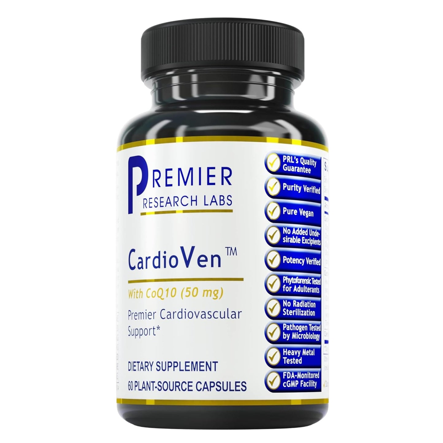 Premier Research Labs CardioVen CoQ10 Coenzyme Q10 Supplement 50mg Ubiquinol with Chlorella Tocotrienol & Cayenne Pepper for Heart Health Antioxidant Support, 60 Vegetarian Capsules
