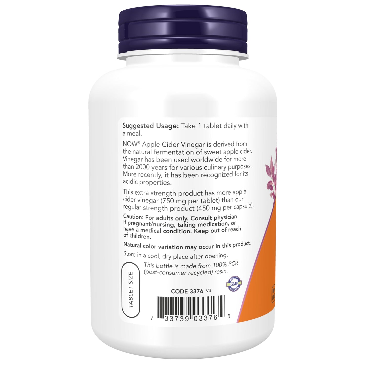 NOW Foods Apple Cider Vinegar 750 mg Extra Strength Tablets, 180 Count