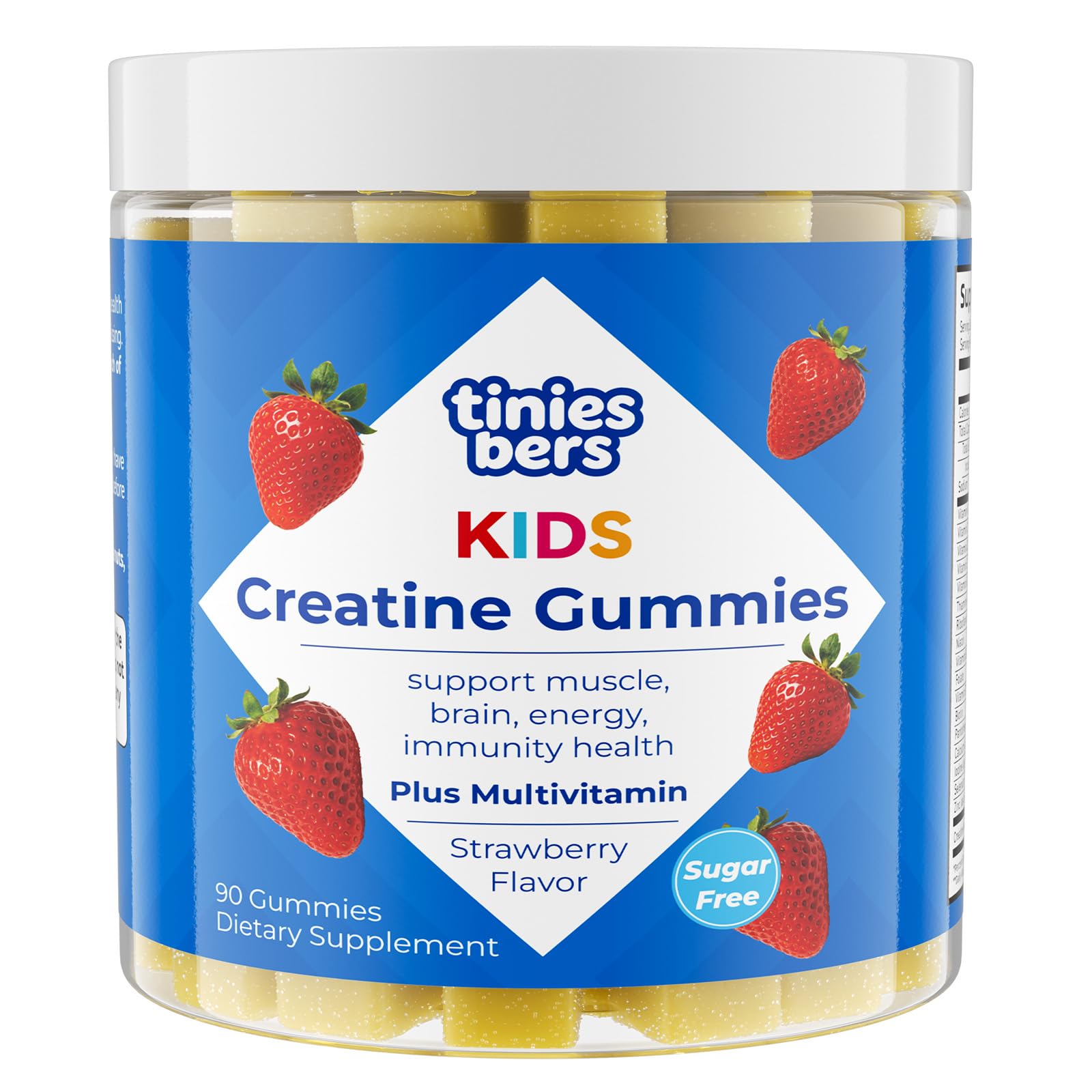 Tinies bers Creatine Gummies for Kids & Teens, 1g Creatine with Multivitamins, Methyl B12, Support Daily Growth, Muscle, Energy, Brain & Immune Health, Vegan, Pectin, Strawberry, Sugar Free, Gummy, 90