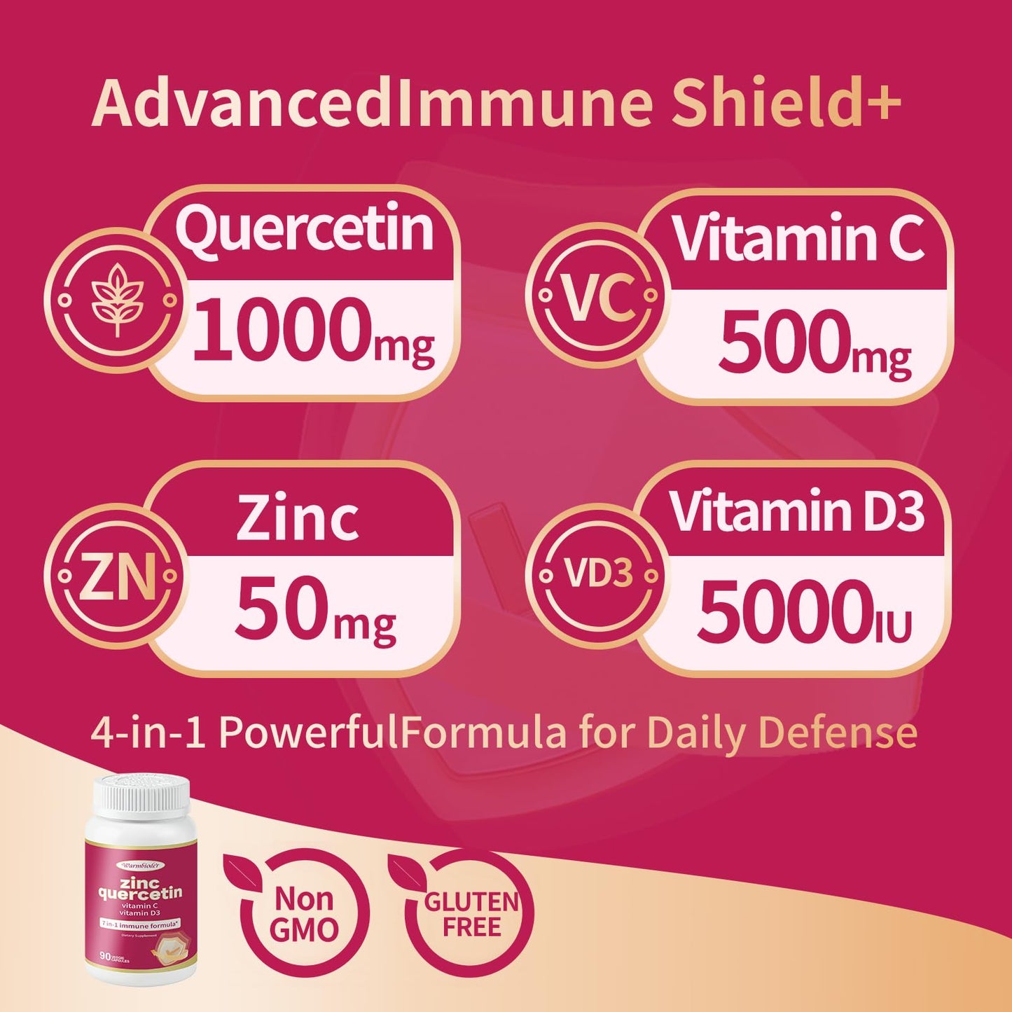 Warmbioder Quercetin with Vitamin C and Zinc Capsules, 90 Capsules