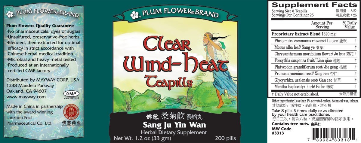 Plum Flower Clear Wind Heat Teapills (Sang Ju Yin Wan) Capsules, 200