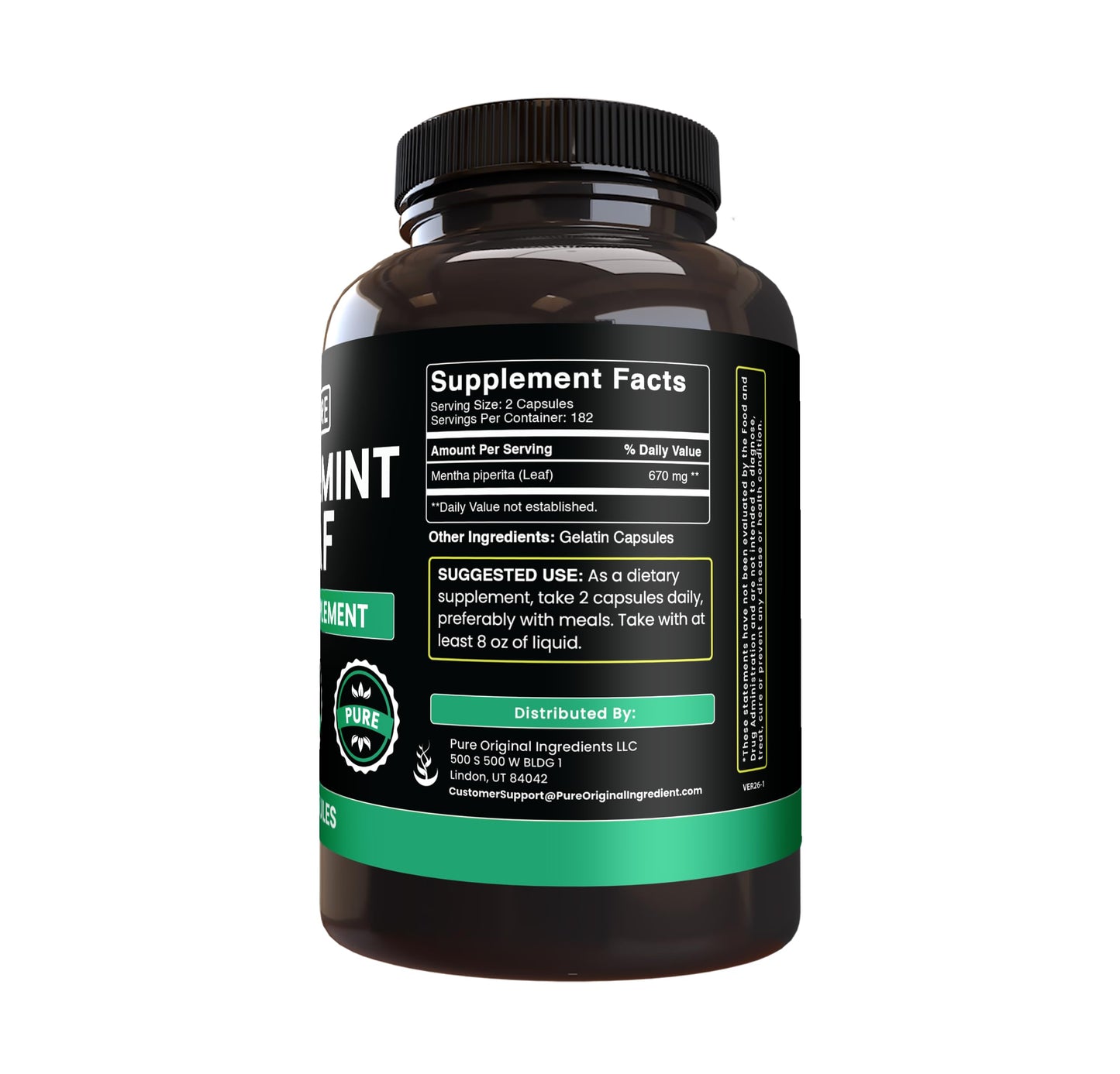 PURE ORIGINAL INGREDIENTS Peppermint Leaf Capsules 365