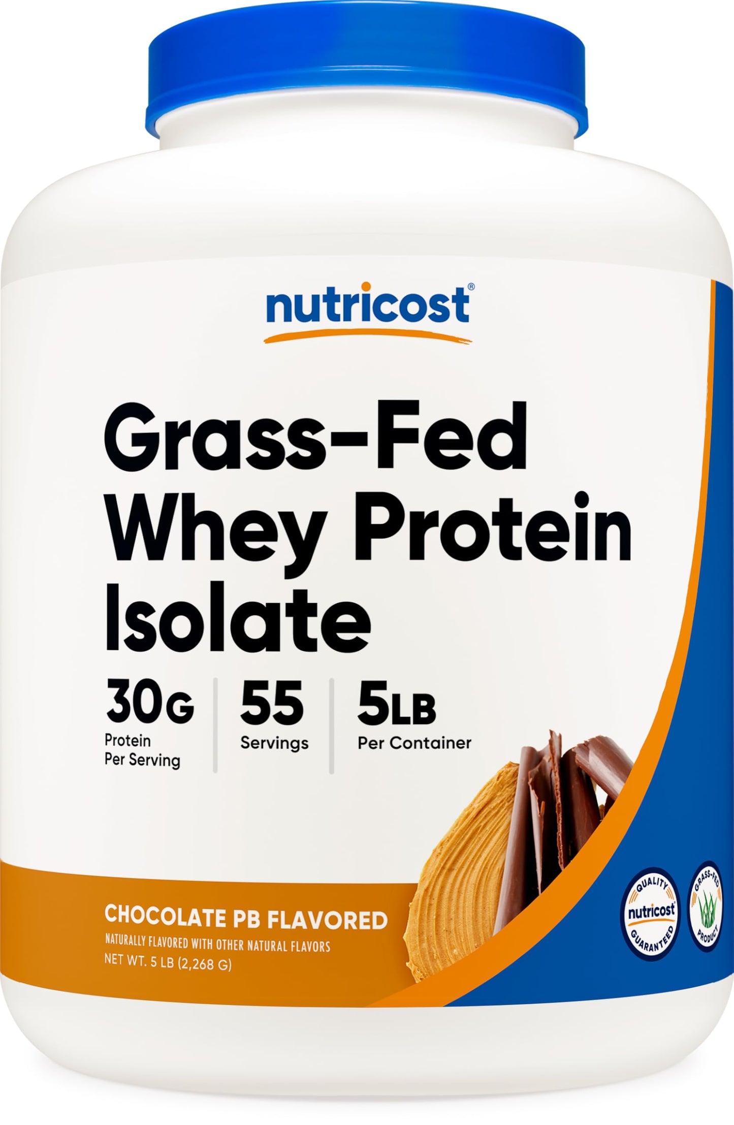 Nutricost Grass-Fed Whey Protein Isolate Powder, Chocolate Peanut Butter, 80 Servings
