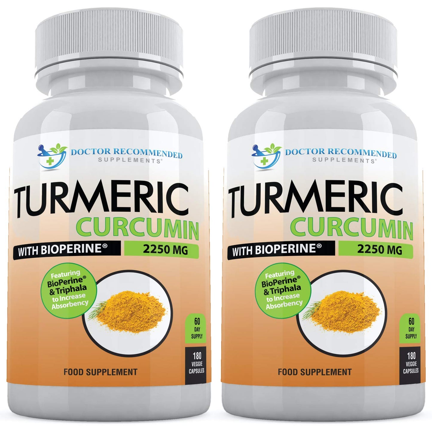 Doctor Recommended Supplements Turmeric Curcumin with Bioperine 2250mg 95% Curcuminoids with Black Pepper and Triphala, 360 Veggie Capsules