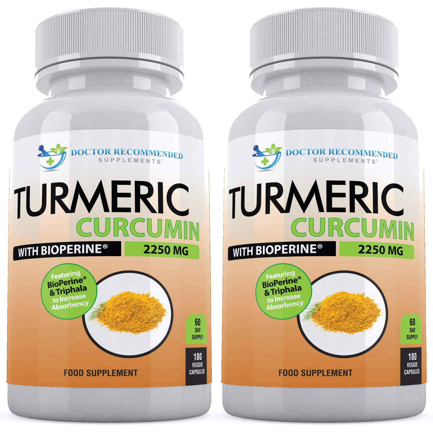 Doctor Recommended Supplements Turmeric Curcumin with Bioperine 2250mg 95% Curcuminoids with Black Pepper and Triphala, 360 Veggie Capsules