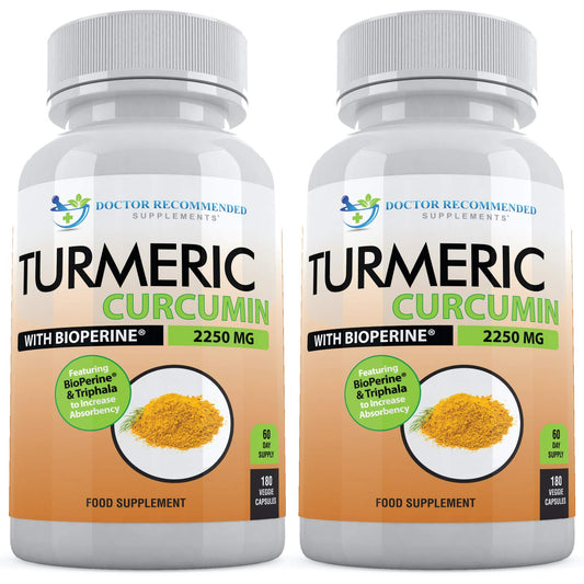 Doctor Recommended Supplements Turmeric Curcumin with Bioperine 2250mg 95% Curcuminoids with Black Pepper and Triphala, 360 Veggie Capsules