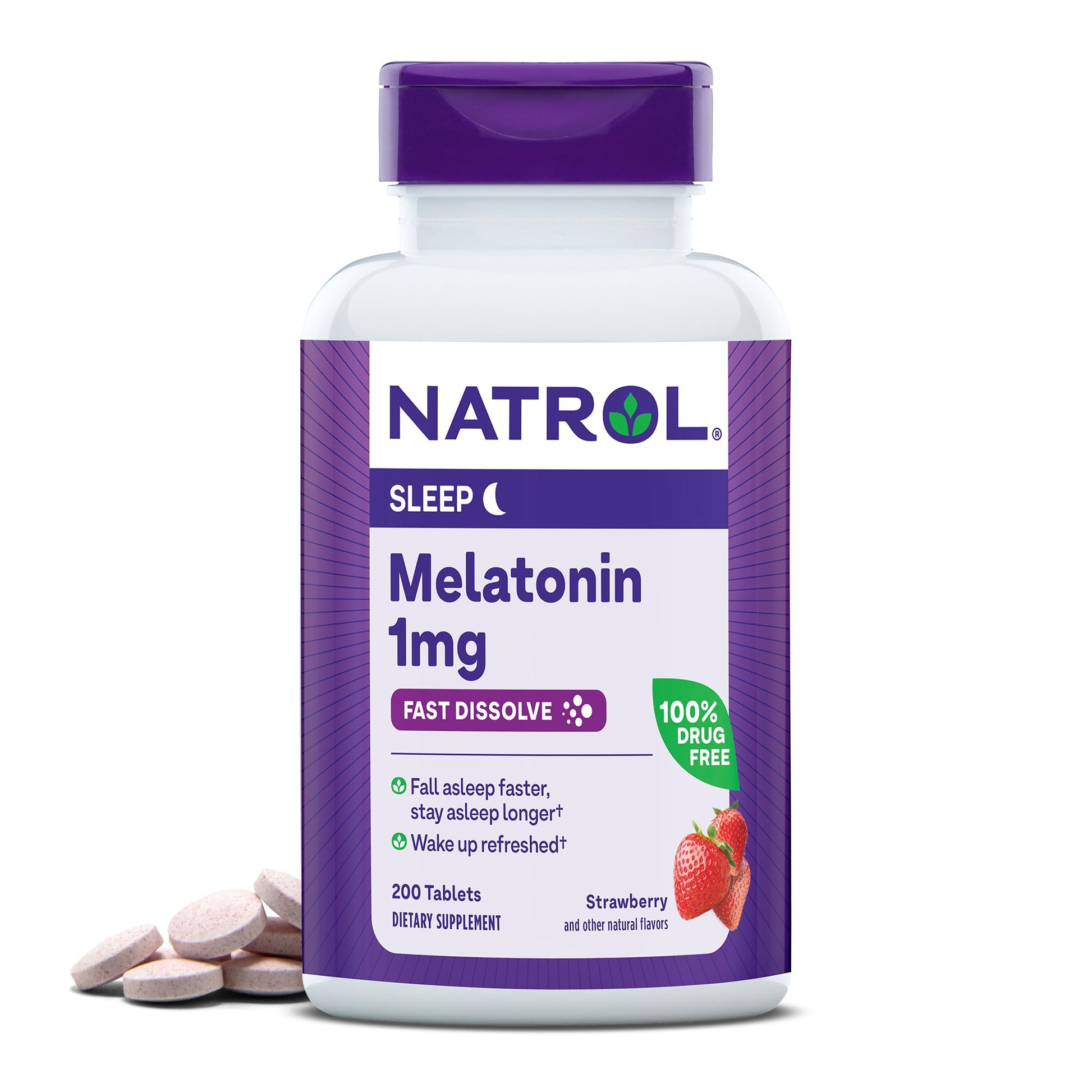 Natrol Melatonin Fast Dissolve 1 mg Tablets, 200 Count