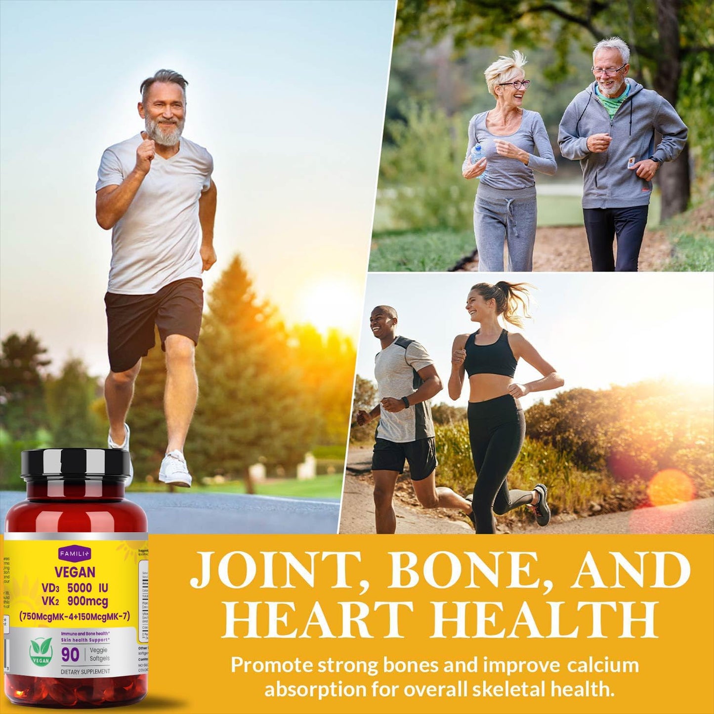 FAMILI+ Vitamin D3 + K2 Capsule, 90 Capsules, Vegan