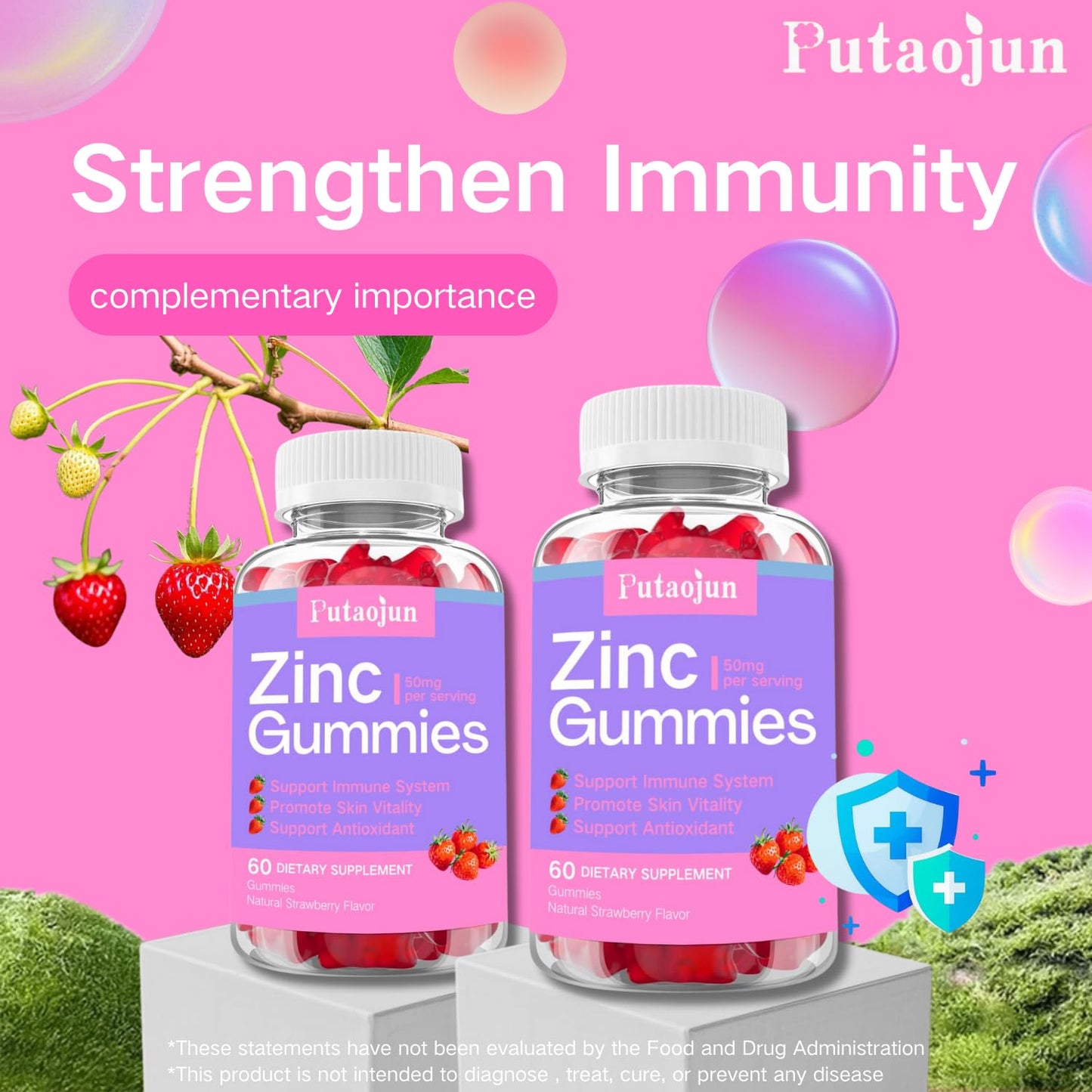 Putaojun Zinc Gummies for Kids & Adults, 120 Count