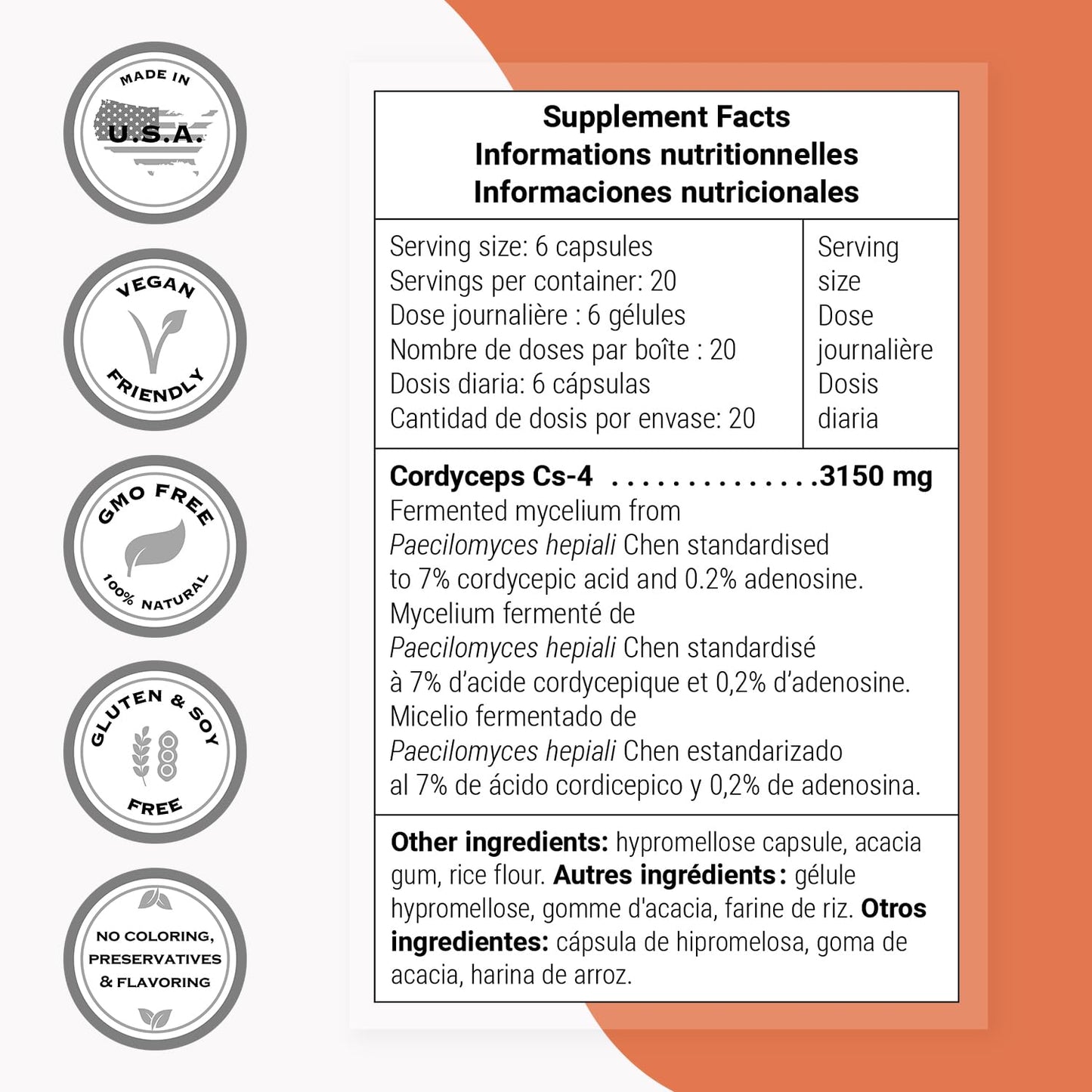 Supersmart Cordyceps CS-4 3150mg per Day Capsule, 120 Count