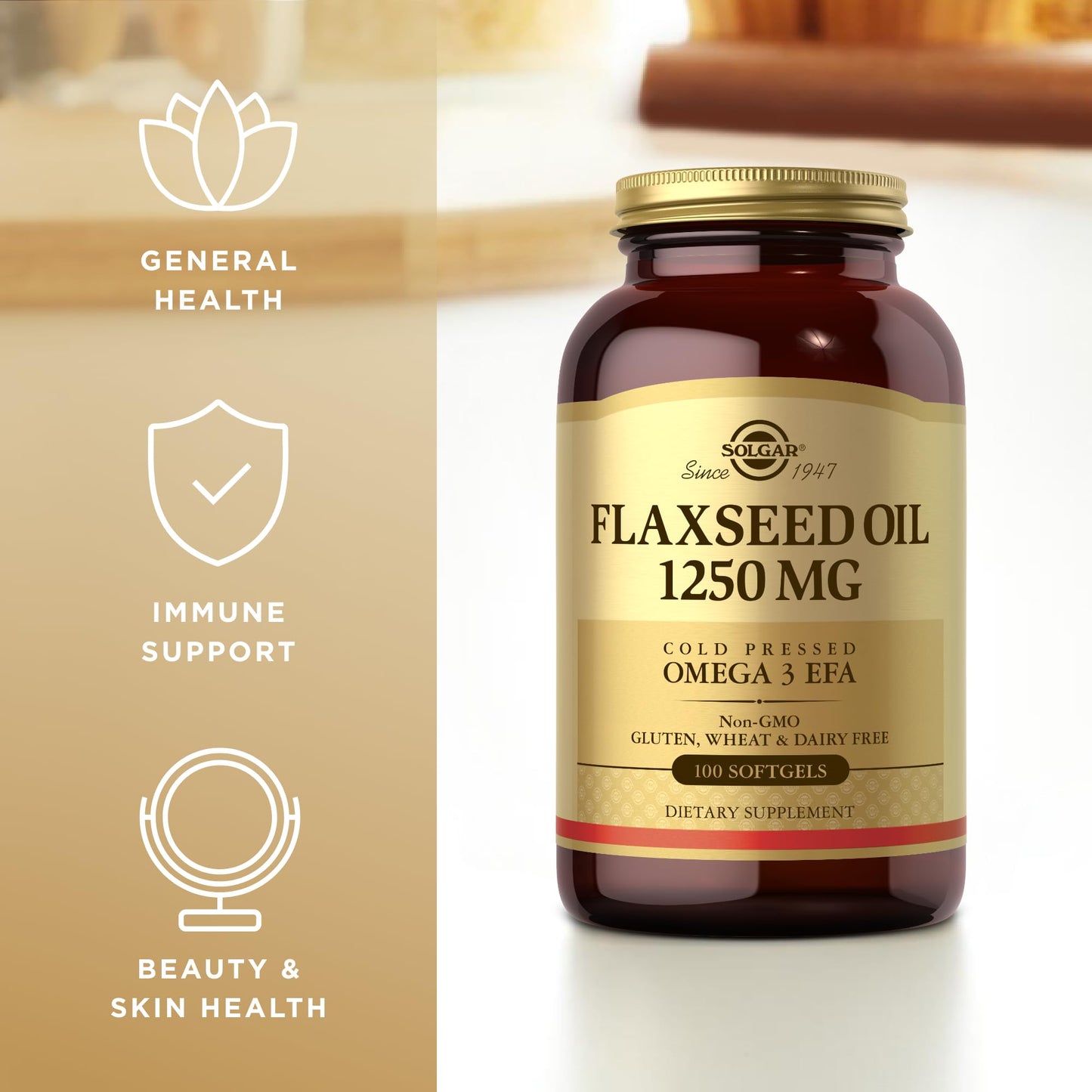 Solgar Flaxseed Oil 1250 mg Softgels, 100 Softgels