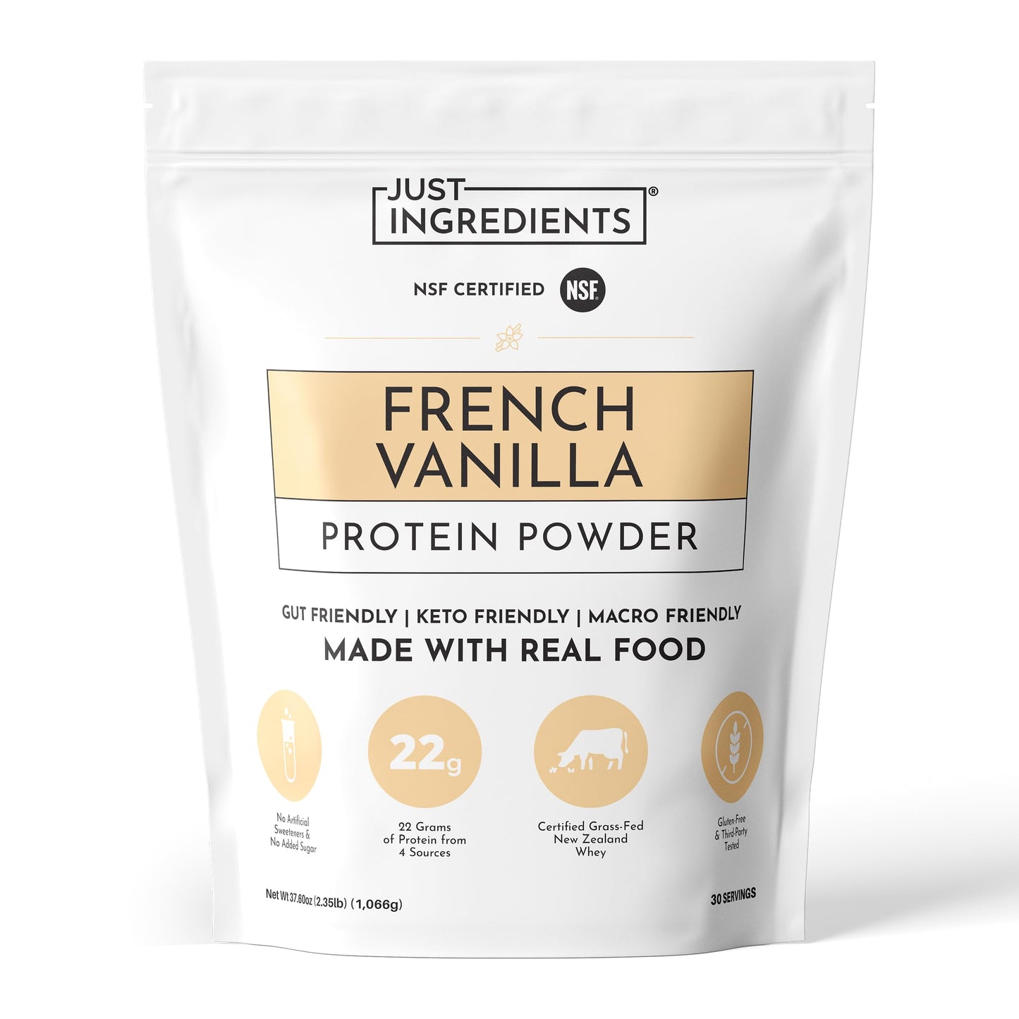JUST INGREDIENTS French Vanilla Protein Powder - Grass-Fed Whey, 23 Servings
