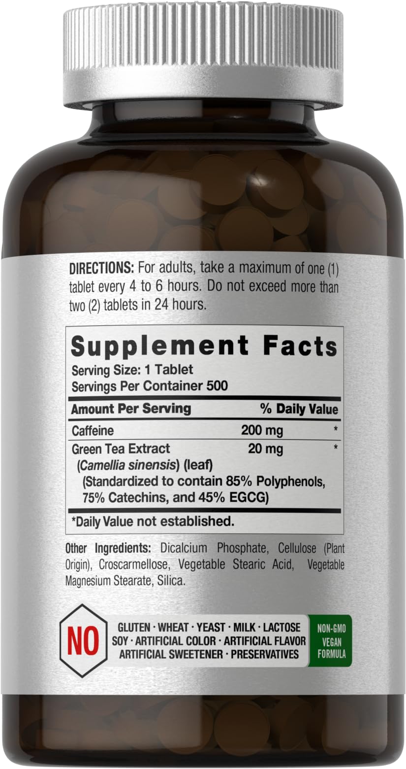 Horbäach Caffeine Tablets 220mg with Green Tea, 500 Tablets