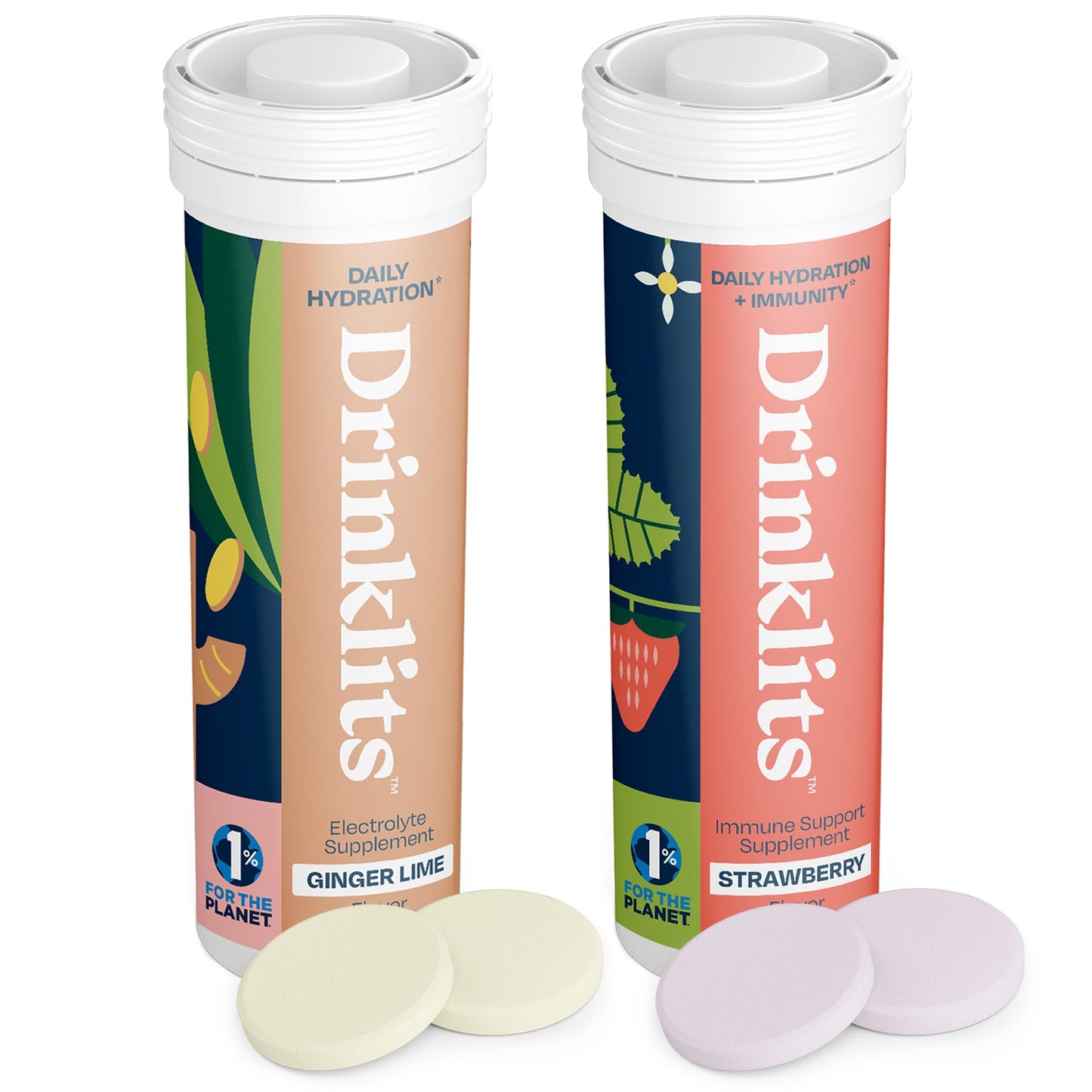 Drinklits Ginger-Lime Electrolyte Hydration & Strawberry Immunity Tablets, 20 Tablets