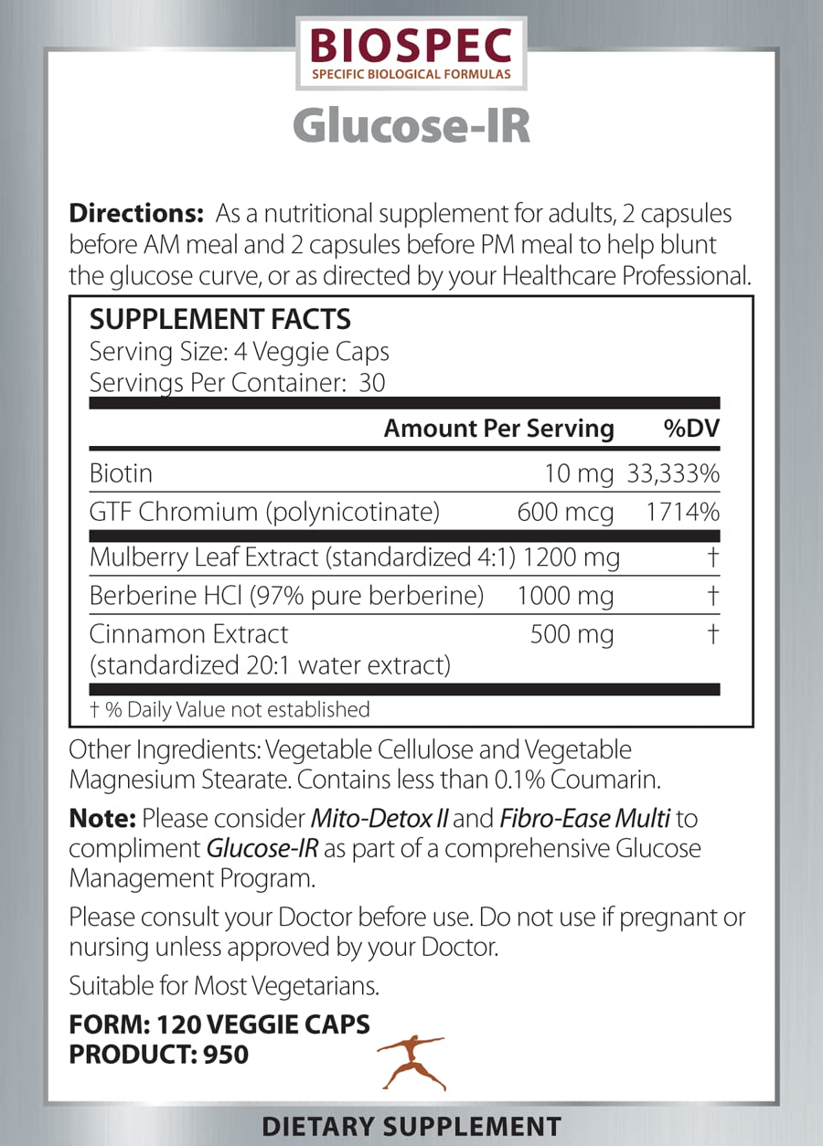 Biospec Nutritionals Glucose-IR Cinnamon Extract, Chromium, Berberine, and Biotin Capsule 120 Count