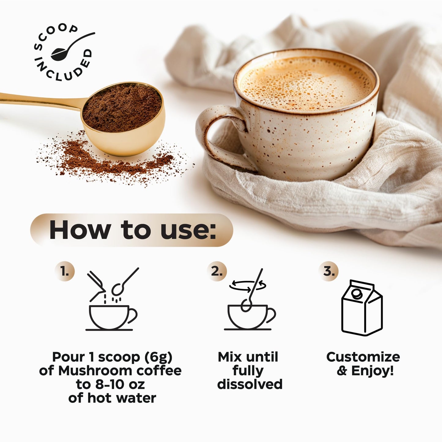Wellneum Mushroom Coffee - French Roast Style Instant Coffee + Lion’s Mane 900mg for Focus + Reishi, Chaga & Turkey Tail - 10-in-1 Mushrooms Fruiting Body Adaptogen Blend, Sugar Free Powder, 7.4 Ounce (Pack of 1)