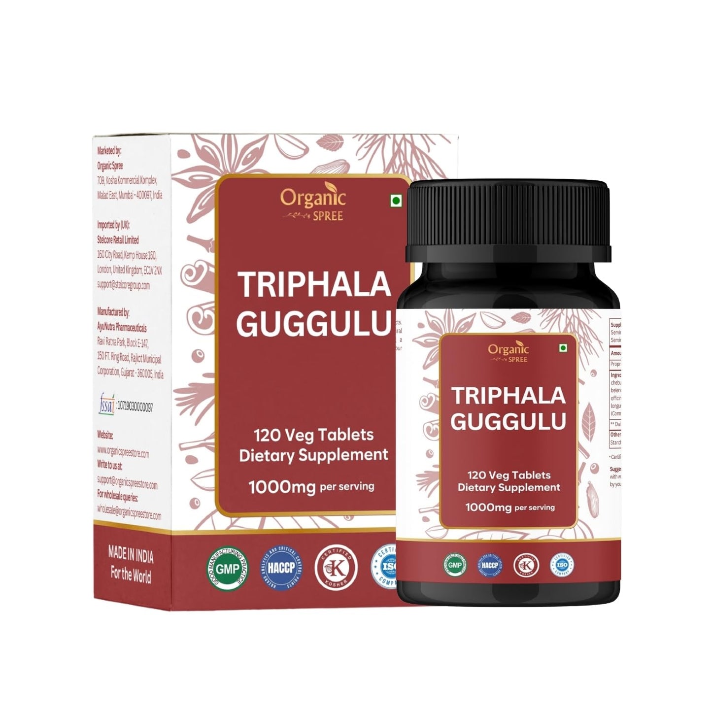 ORGANIC SPREE Triphala Guggulu Tablets, 120 Count