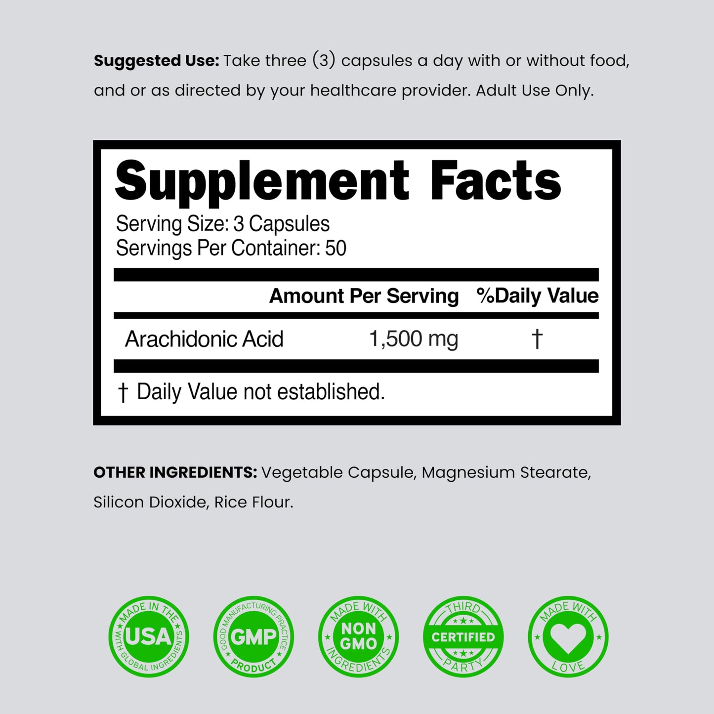 DORADO NUTRITION Arachidonic Acid Supplement 1500mg, 150 Capsules