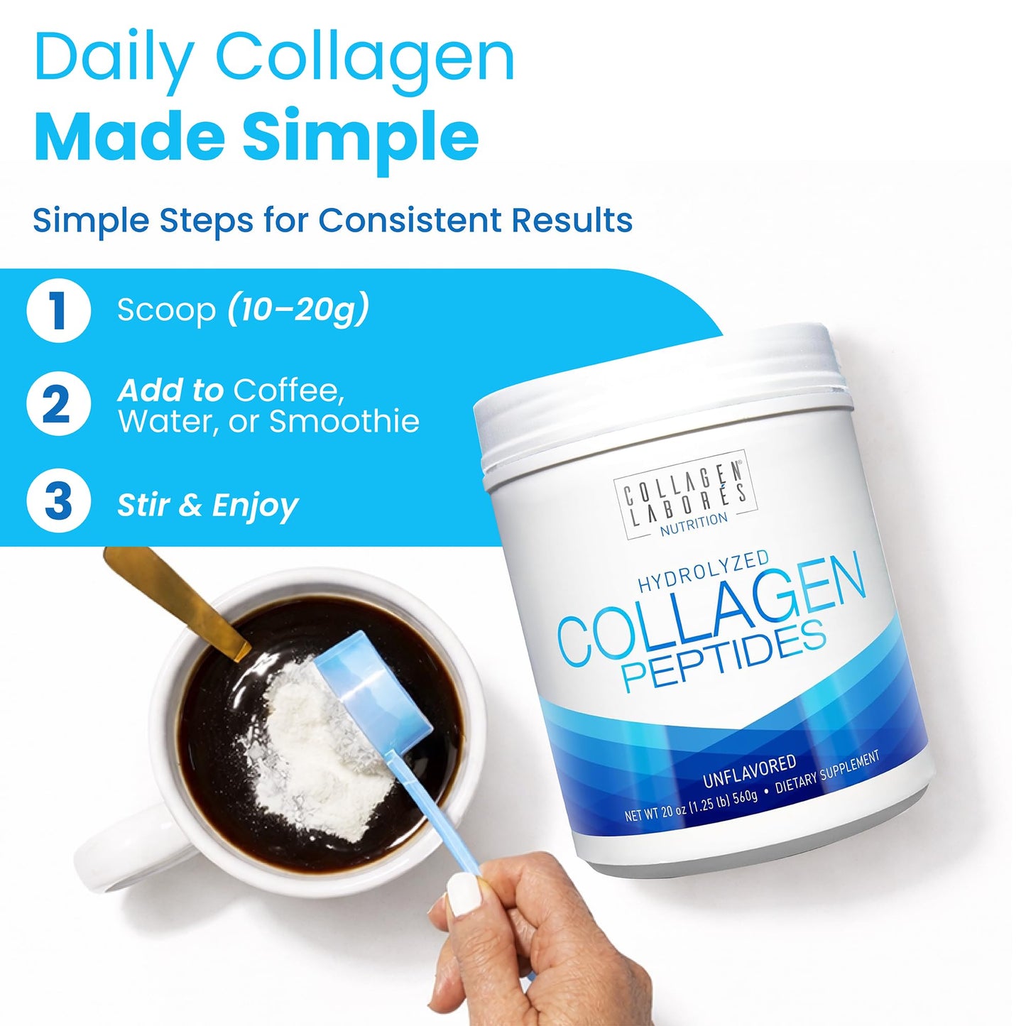 Collagen Laborés Pure Hydrolyzed Collagen Peptides Powder, Unflavored, 20 oz