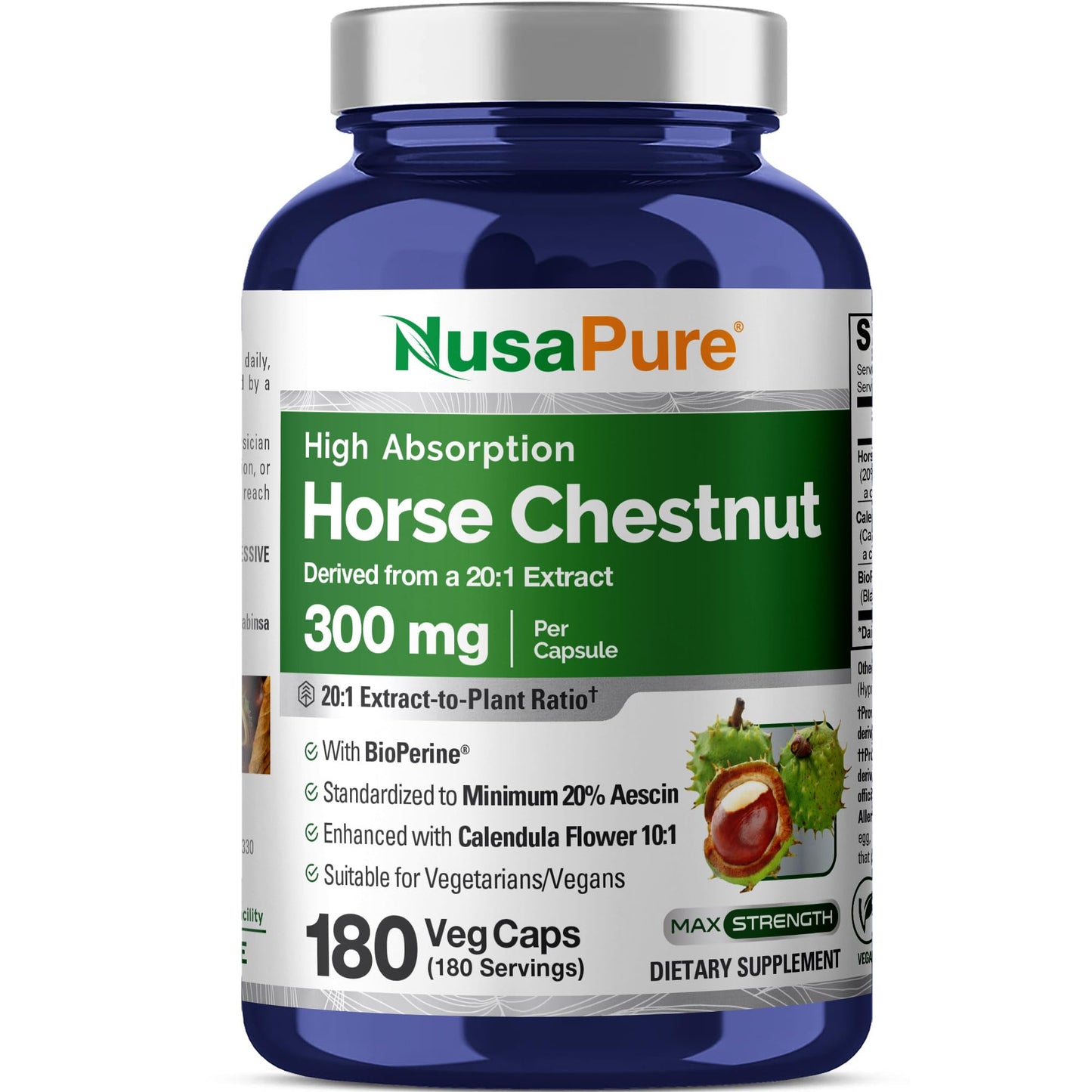 NusaPure Horse Chestnut 300 mg Capsules, 180 Count