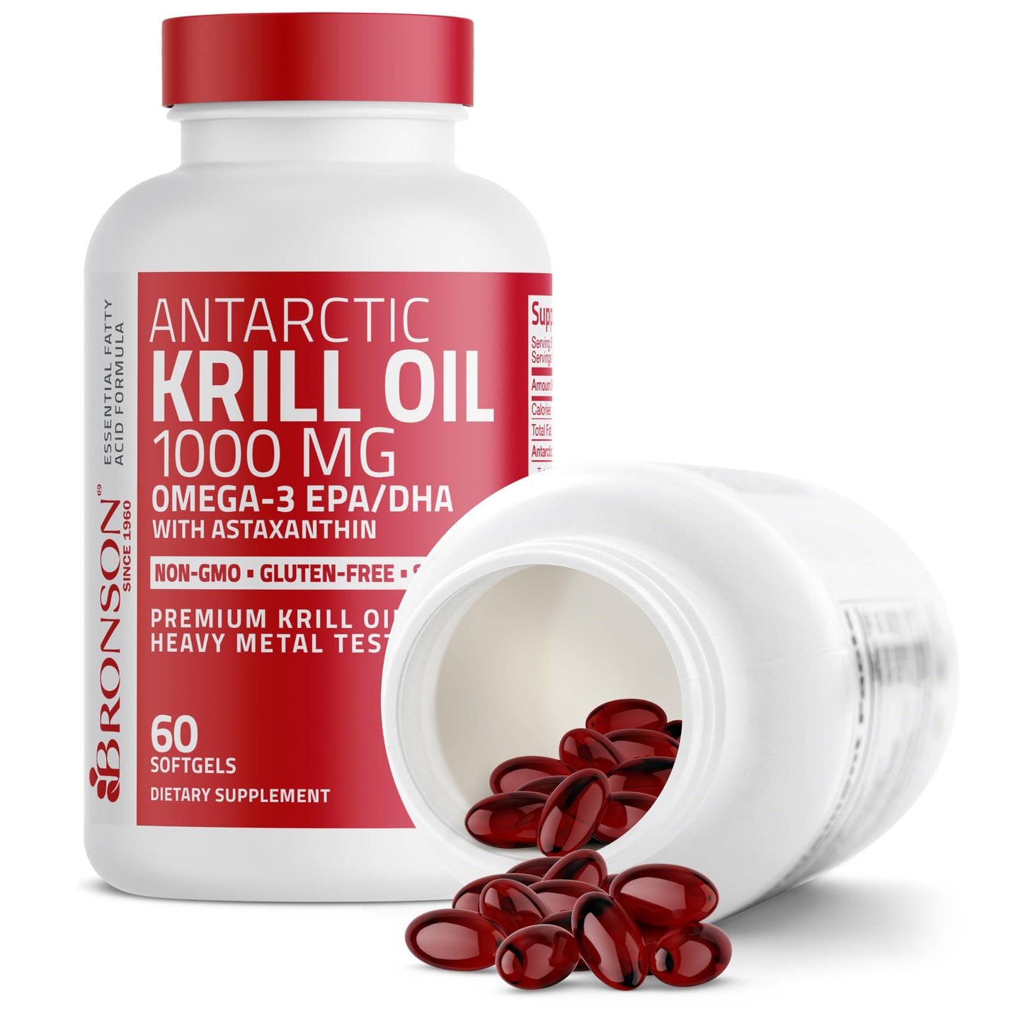 Bronson Antarctic Krill Oil 1000 mg with Omega-3s Softgels 60