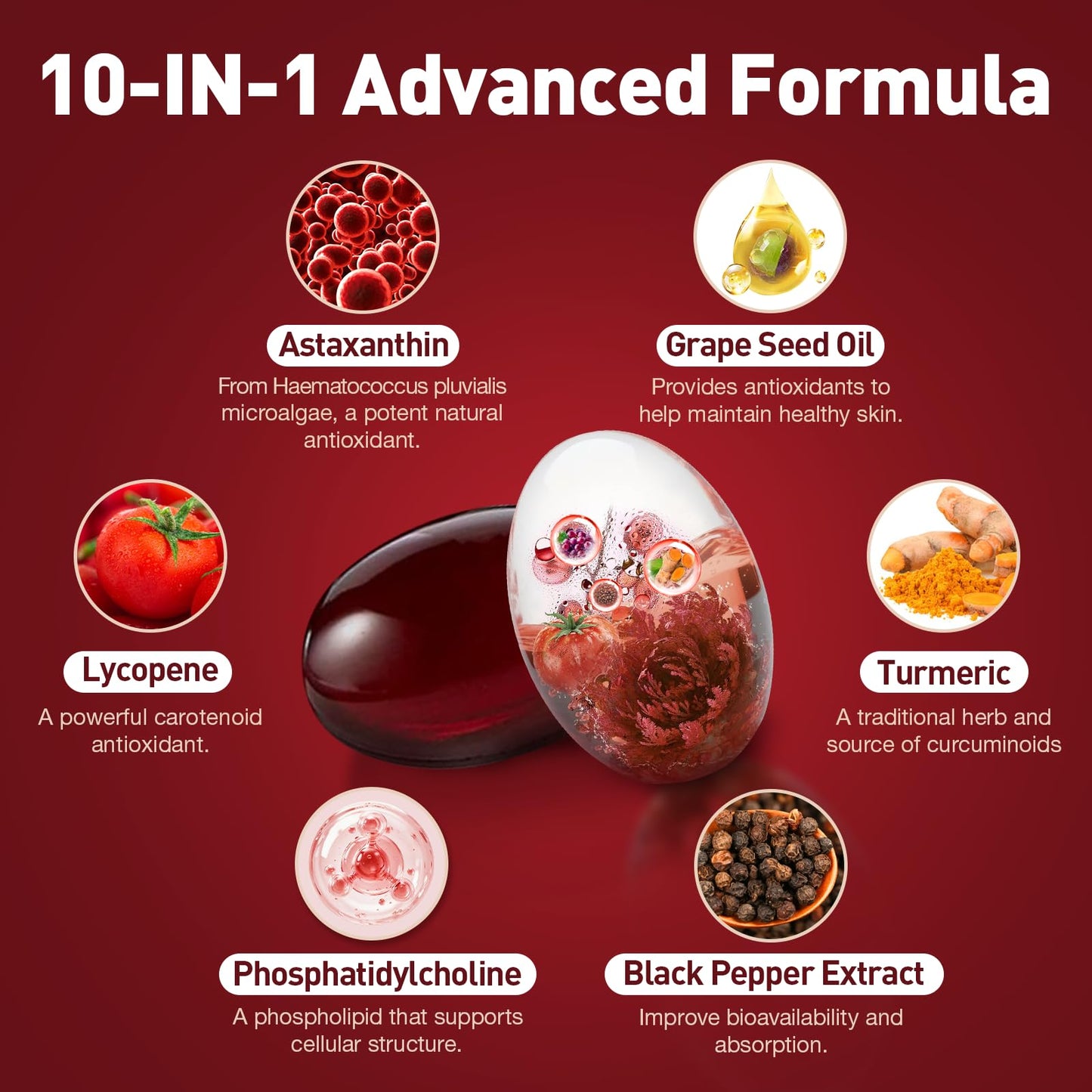 Femmetra 10-IN-1 Astaxanthin Supplements 24mg, Fresh Microalgae Source, 120 Softgels