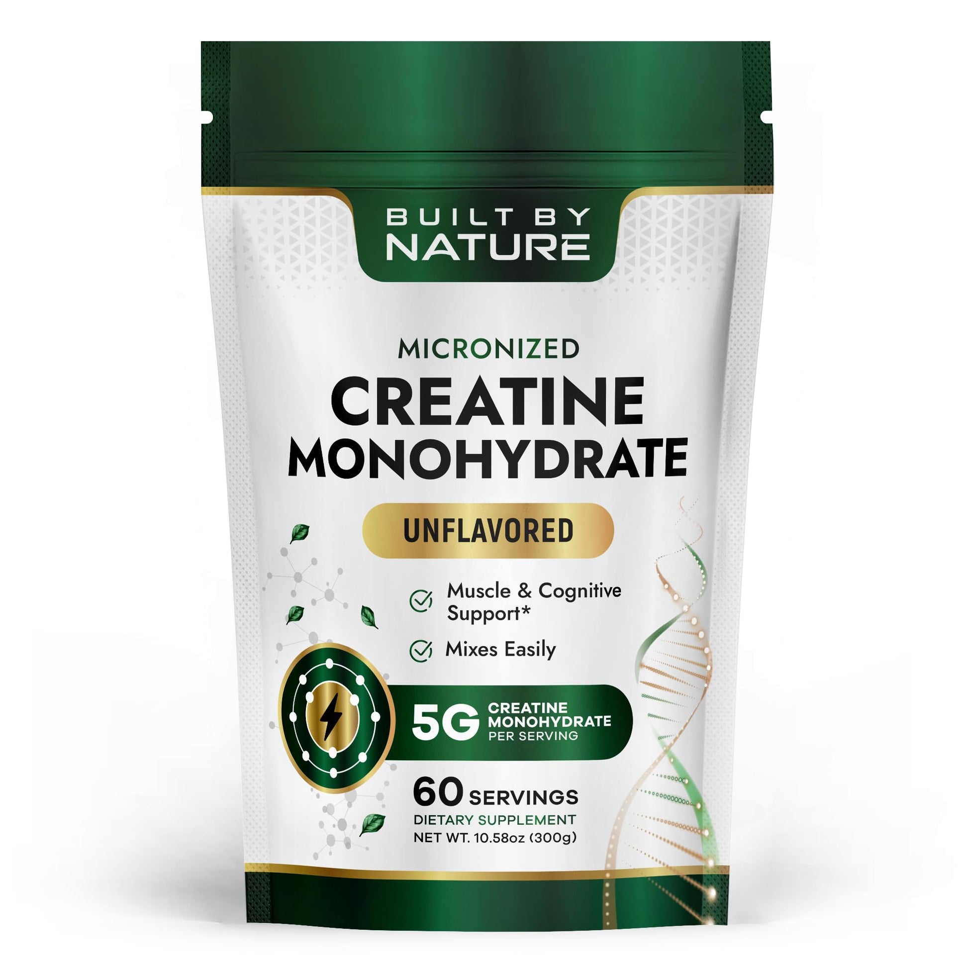 Built by Nature Creatine Monohydrate Powder Unflavored, 10.58 Ounce
