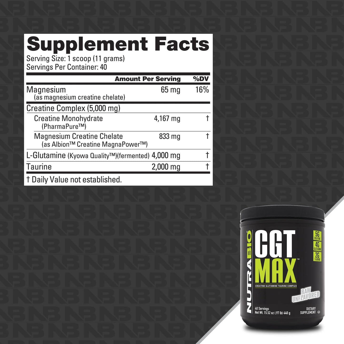 NutraBio CGT-MAX Creatine, Glutamine and Taurine Powder 15.52 Ounce