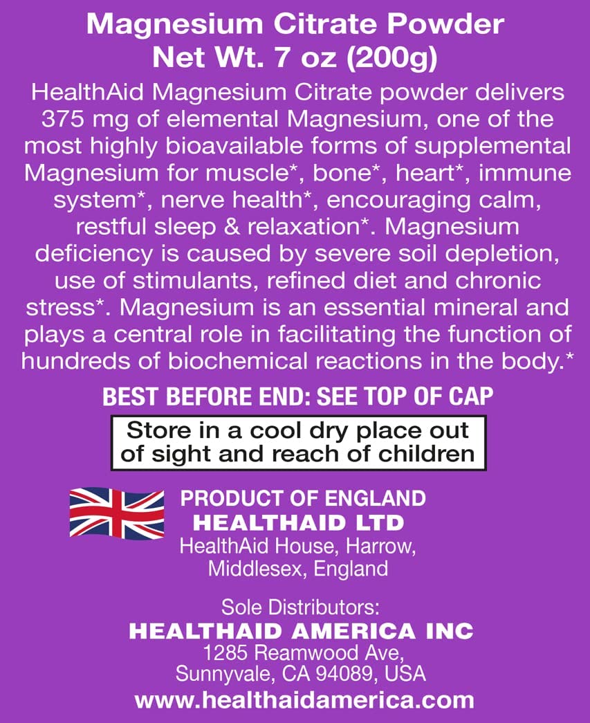 HealthAid Magnesium Citrate Powder 7.05 Ounce